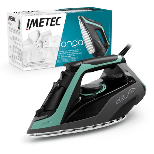 Imetec Onda F1 - 2400 W steam iron with patented wave plate, 200 g steam boost, 300 ml tank, triple anti-calc protection.