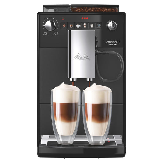 Melitta Latticia OT - pilnībā automātiska kafijas automāts ar dzirnaviņām un piena sistēmu, melns, ideāls kafijai un kapučīno.