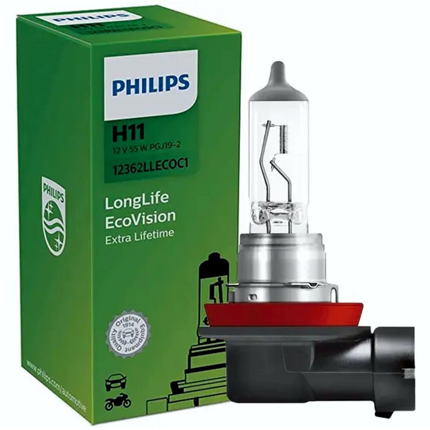 Philips 12362LLECOC1 LongLife EcoVision H11 priekšējā lampa 12362LLECOC1, 1 gabala kartons