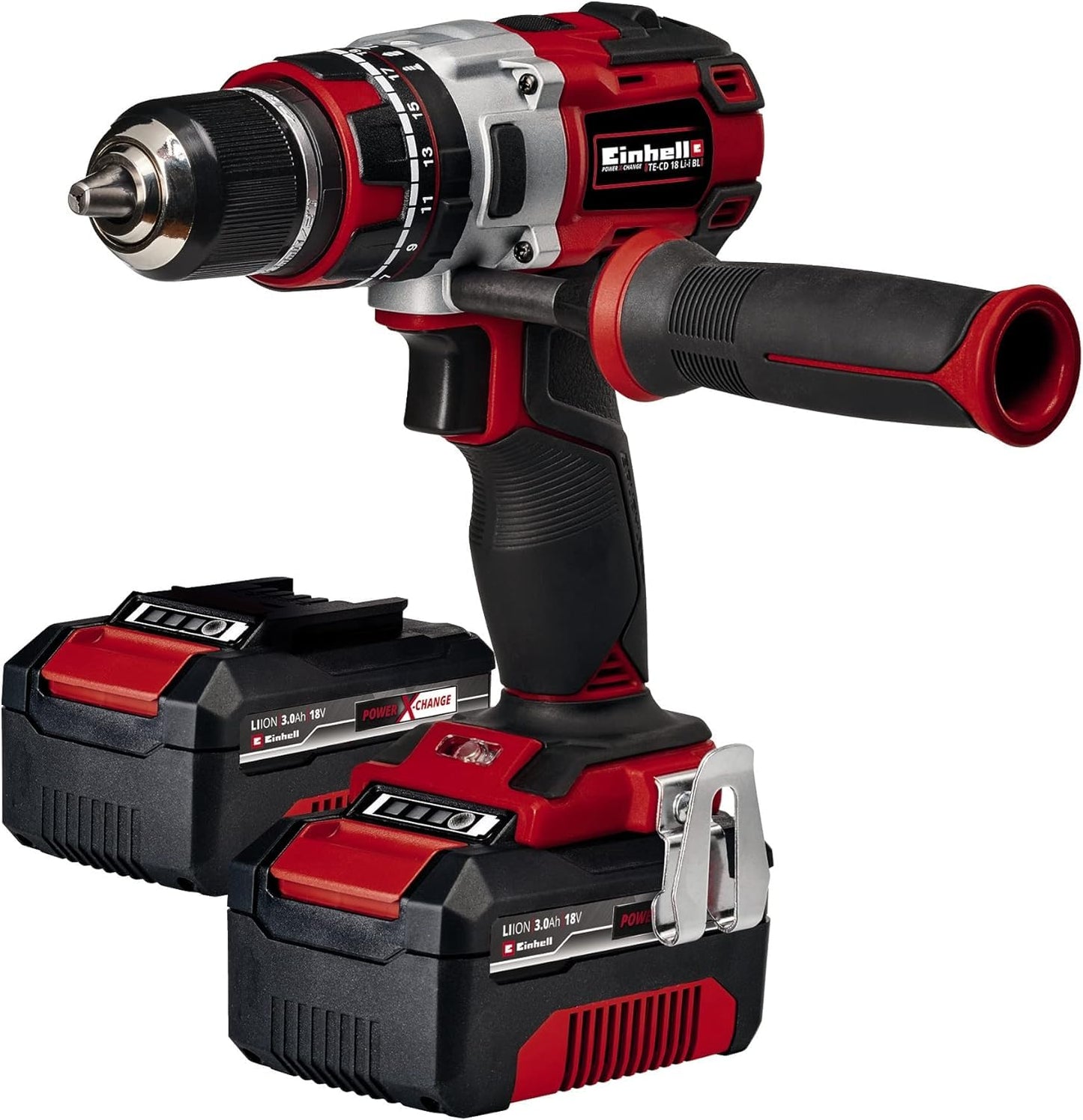 Einhell akumulatora skrūvgriezis TE-CD 18 Li-i - Brushless, 18V, 60Nm, 2 ātrumi, LED gaisma, 2 x 3,0 Ah akumulatori, koferis.