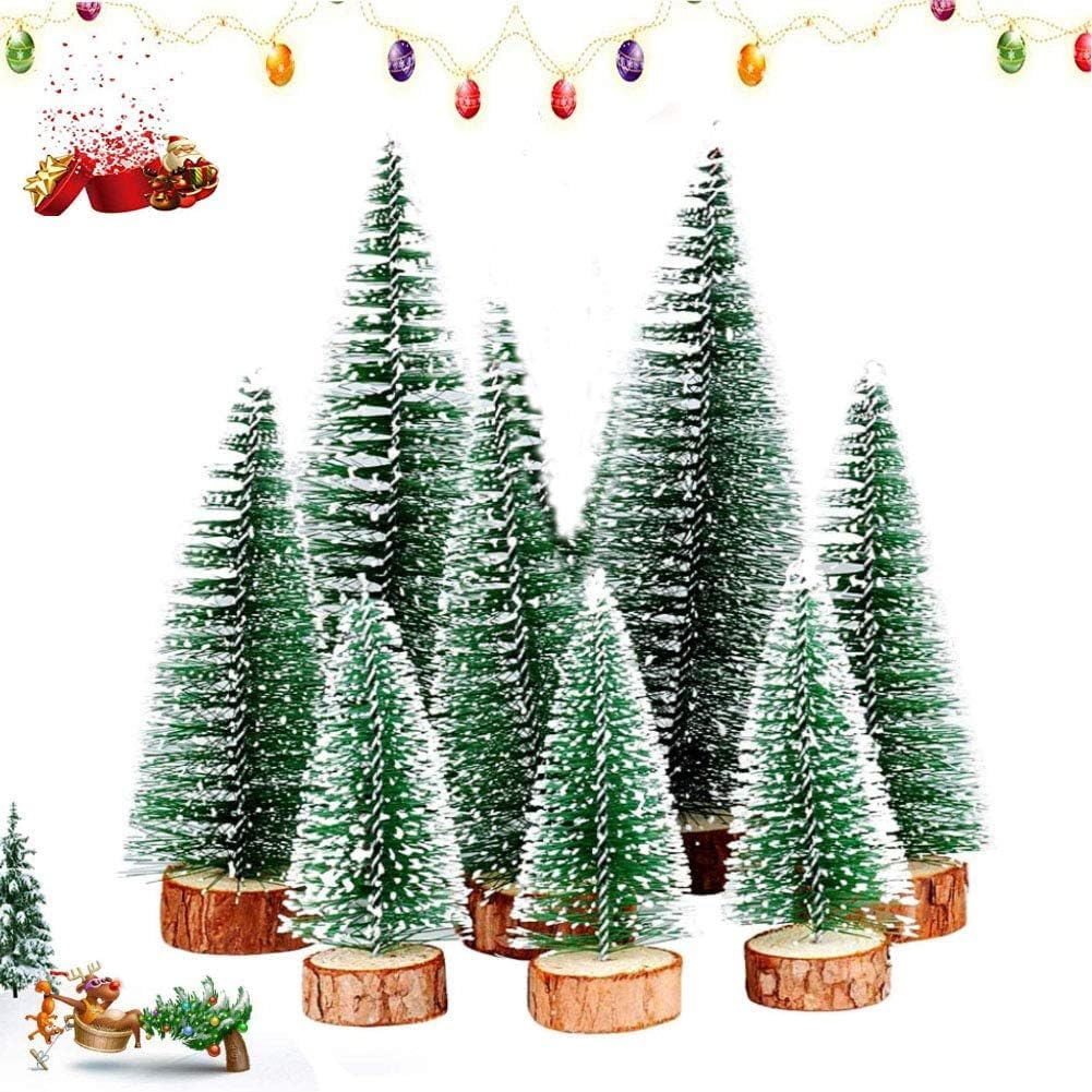 Mini Ziemassvētku eglītes OUOQI 8 gab., zaļas mini eglītes, mākslīga Ziemassvētku eglīte, maza egles dekorācija, eglīte miniatūrā