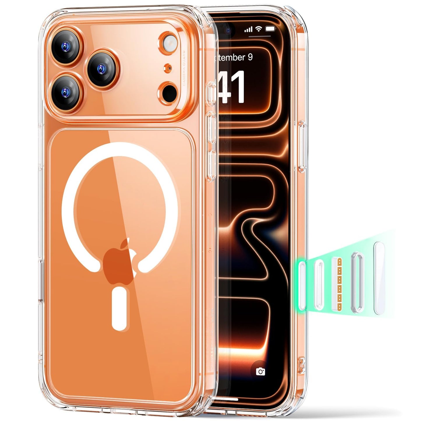 iPhone 17 Pro Max maks, ESR, MagSafe, kameras vadība, caurspīdīgs