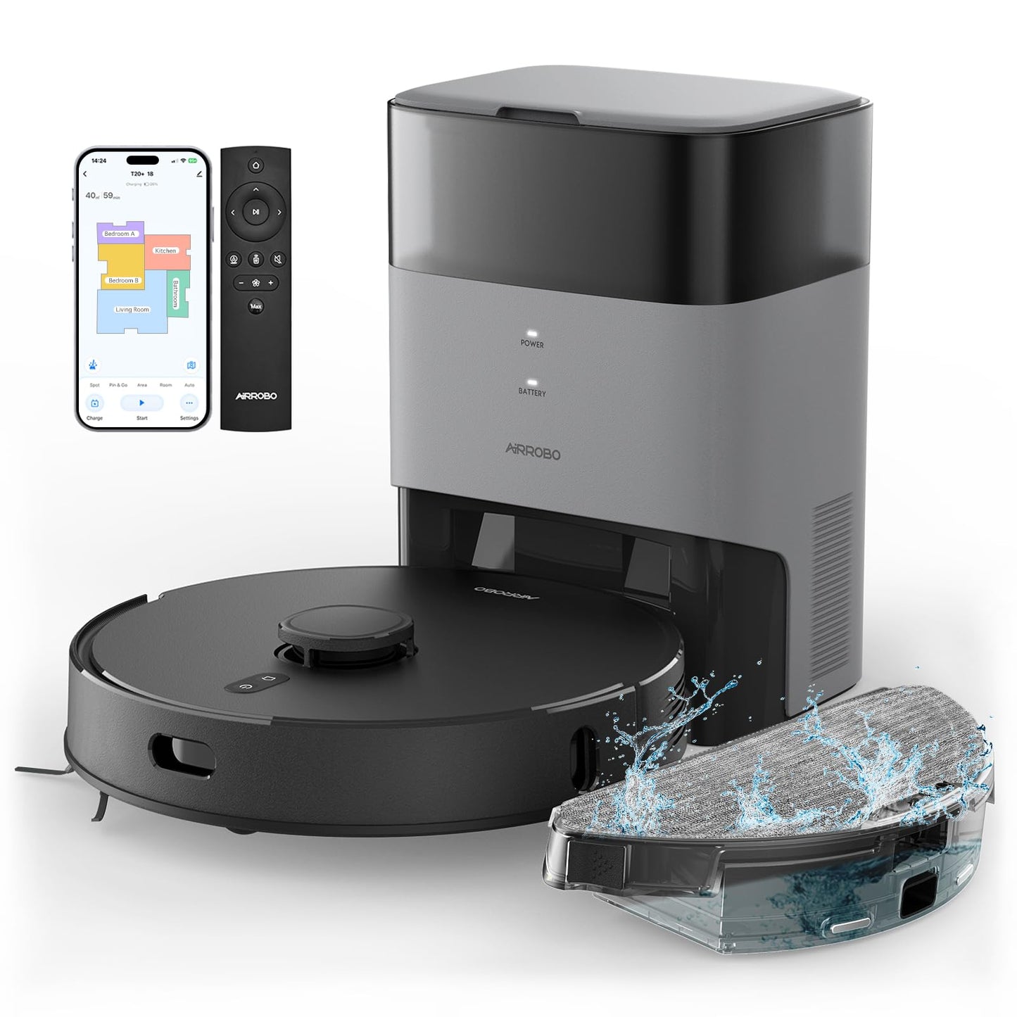 AIRROBO T20+ putekļsūcējs - ar mazgāšanas funkciju, jaudīgs, kluss, automātiska tīrīšana, viedā navigācija.