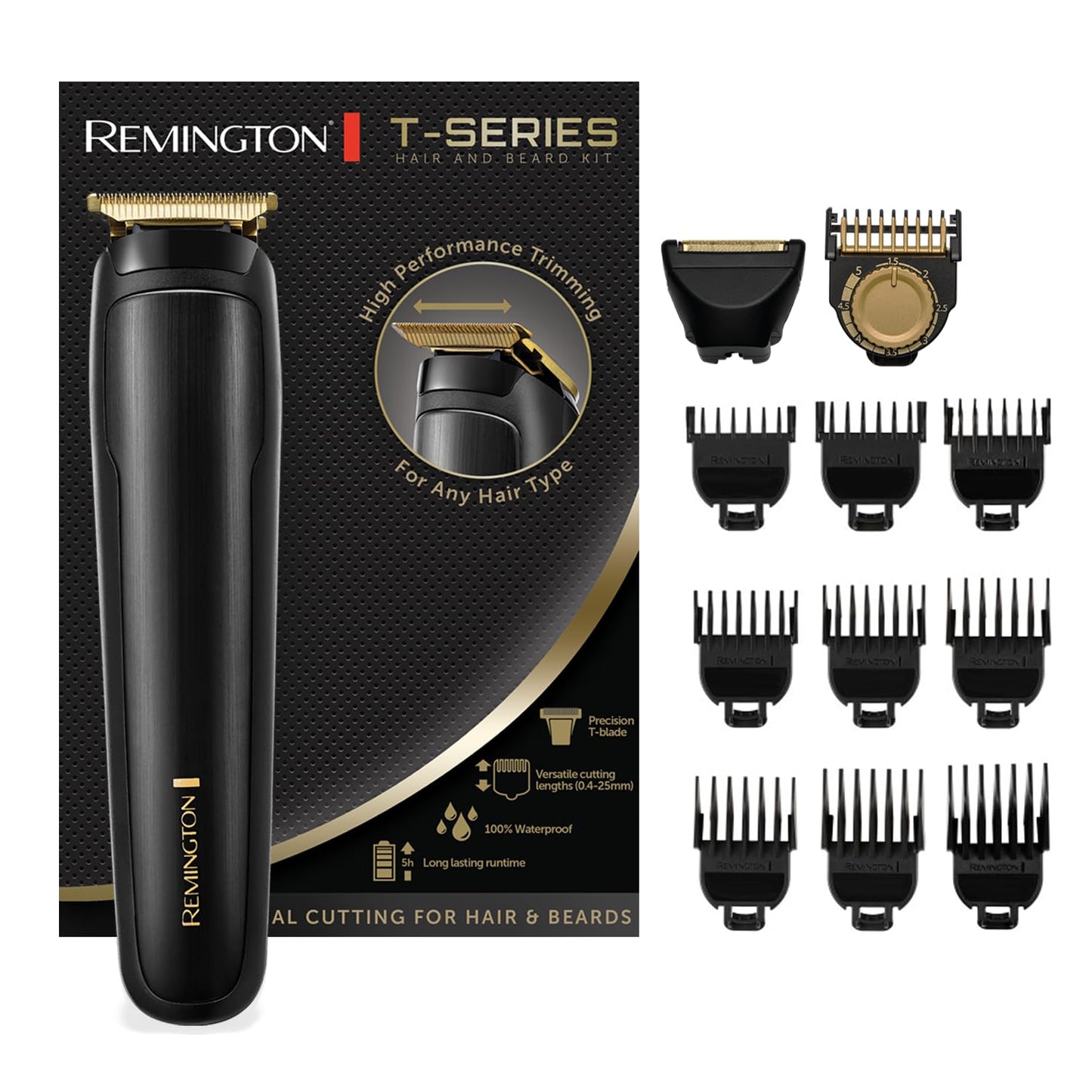 Matu un bārdas trimmeris Remington MB7050 Profi, T-Series 2in1, Turbo Motors, litija akumulators, 4h darbība, ar vadu un bezvada, 9 uzgaļi 1,5-25mm un skuveklis+bārda