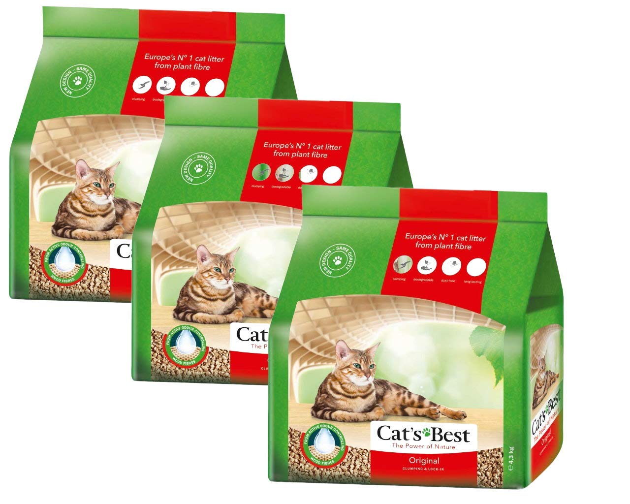 Kaķu pakaiši Cat's Best Original, augu šķiedru pakaiši, 3 x 10 Liter