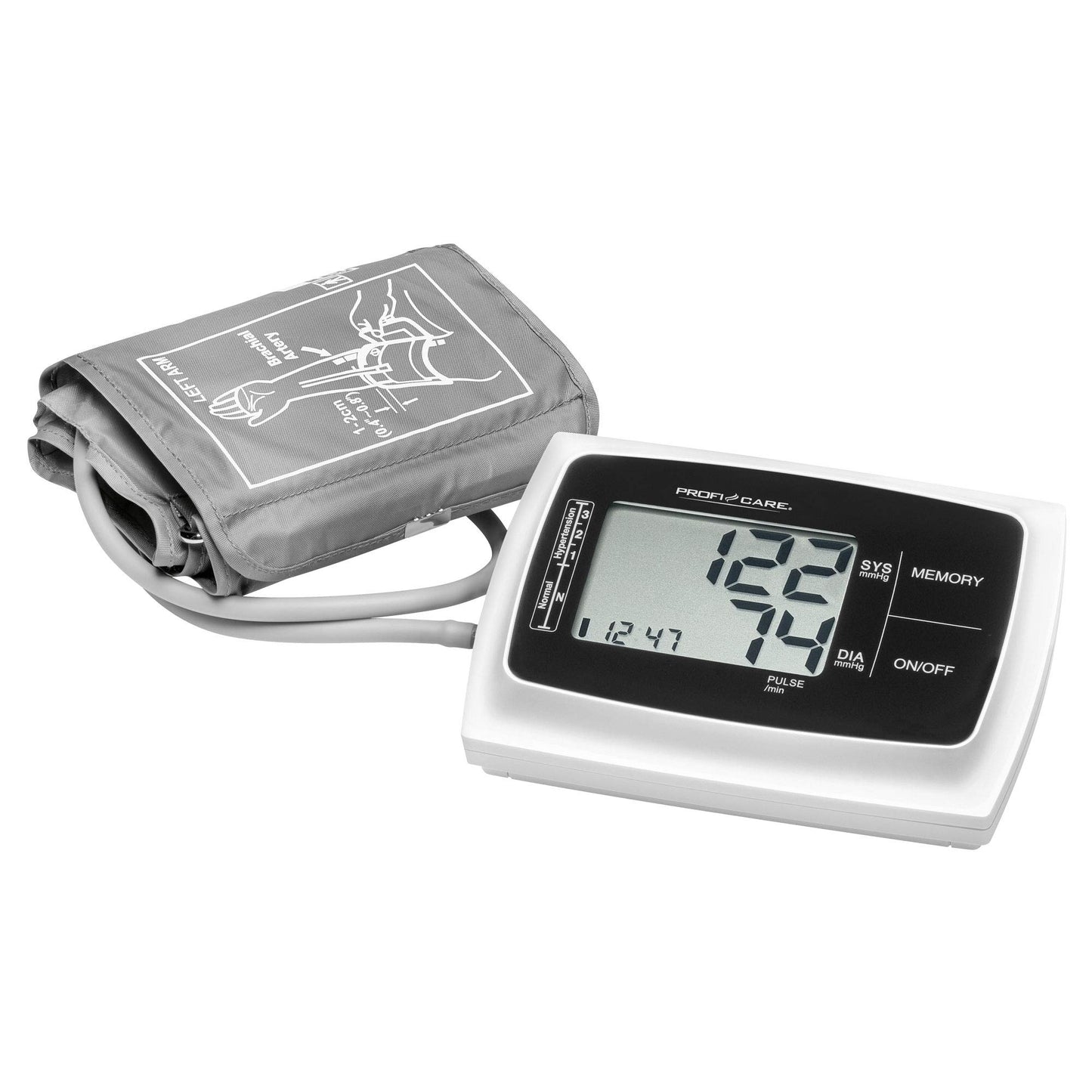 ProfiCare PC-BMG 3019 - Automātisks asinsspiediena mērītājs ar lielu LCD, 3 vērtību rādījums, 120 atmiņas vietas.