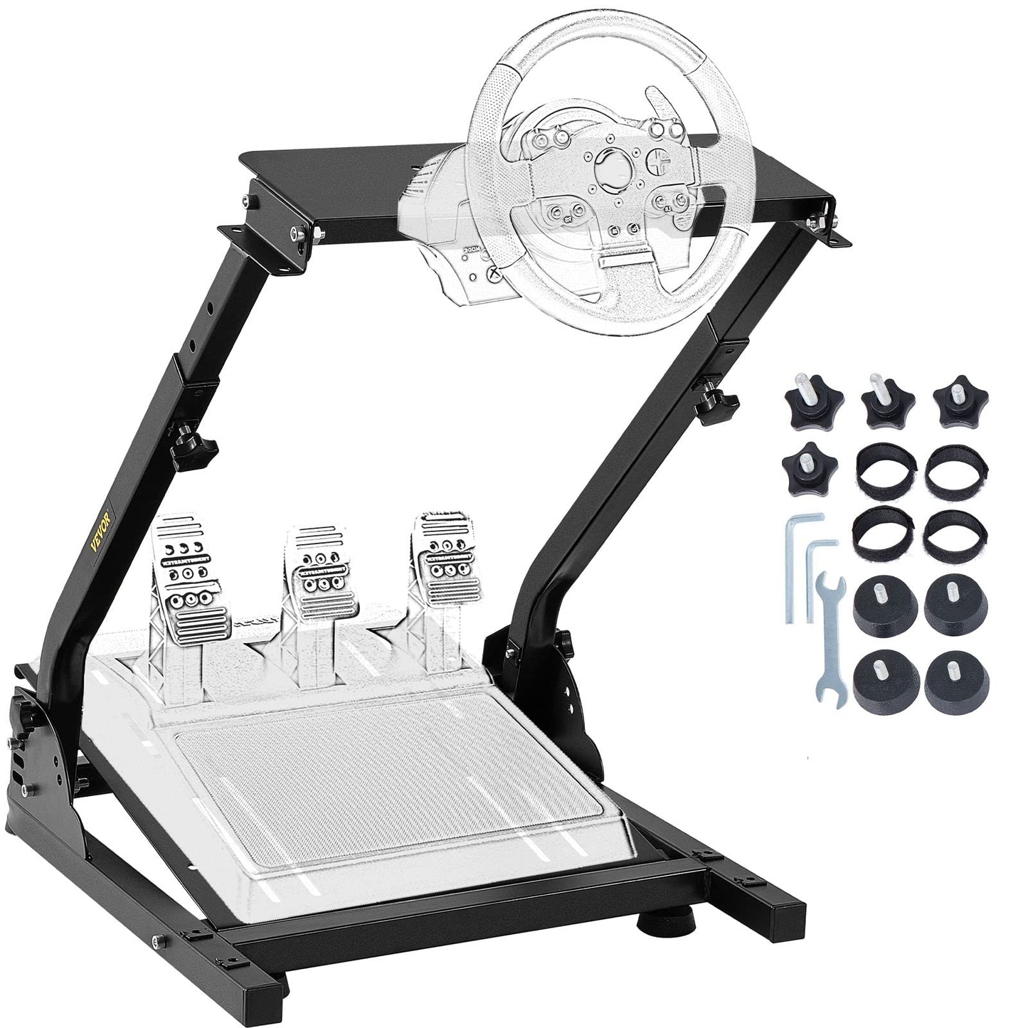 VEVOR stūres statīvs sacīkšu simulatoram, saderīgs ar G29/G920/G27, Thrustmaster T300RS/TX, Fanatec, regulējams augstumā no 62 līdz 80cm, salokāms, stabils, ar gumijas kājiņām