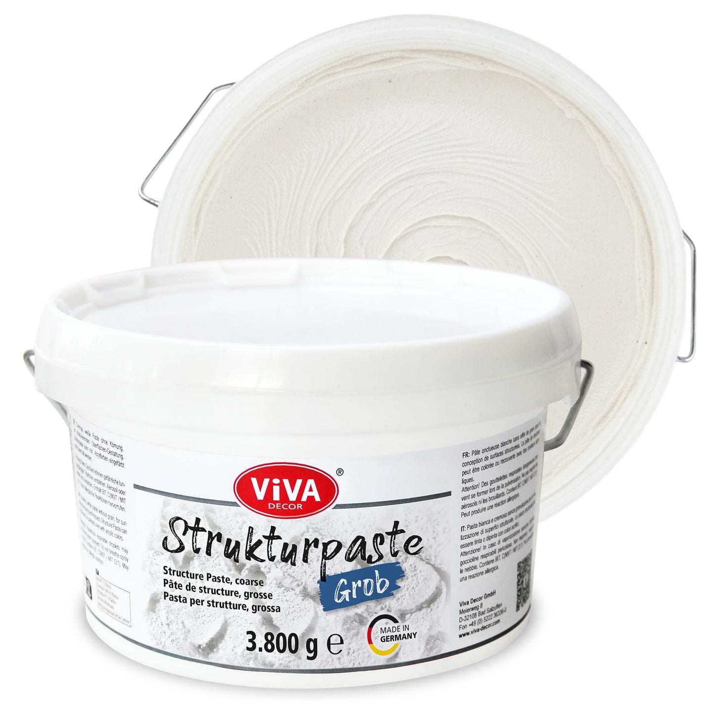 Modelēšanas pasta Viva Decor Strukturpaste grob 3,8 kg - balta, struktūrpasta audeklam, tekstūras pasta akrila glezniecībai, rupja špaktelmasa, modelēšanas pasta