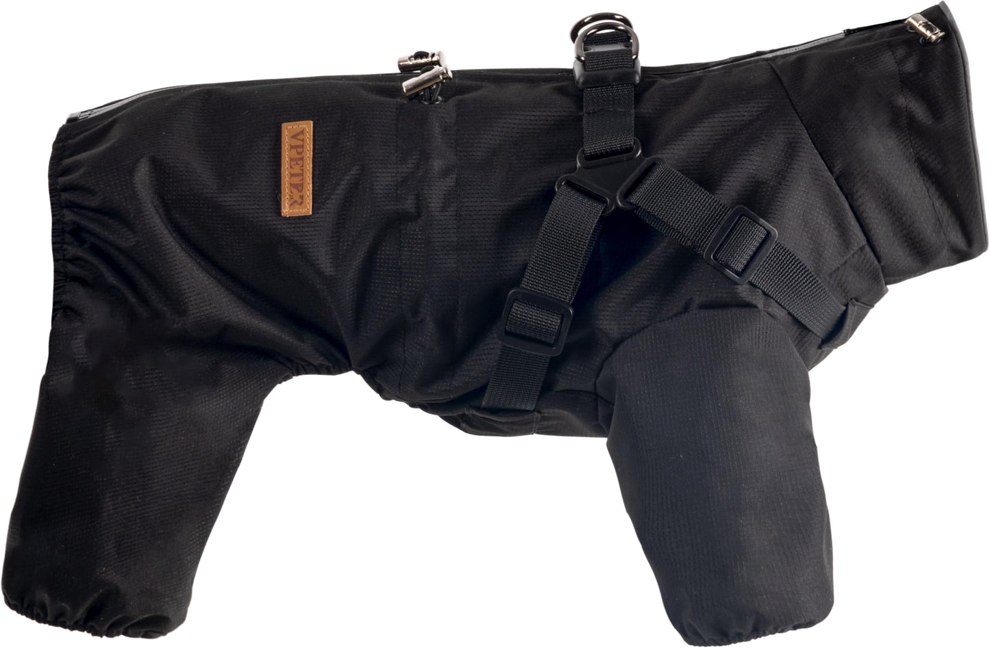 BT Bear suņu lietusmētelis ar iemauktiem, 4 kājas, atstarojošs, ūdensnecaurlaidīgs, melns, 6XL