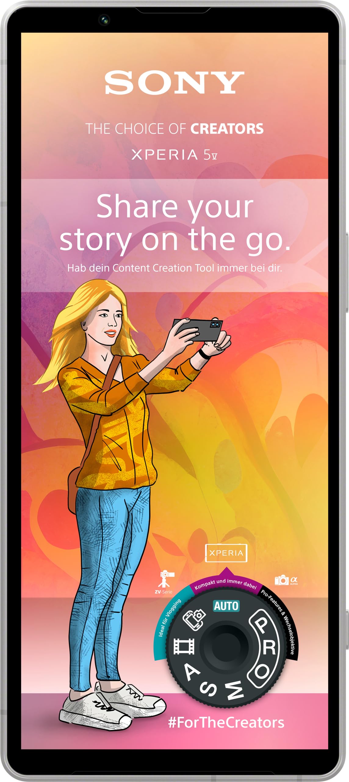 Sony Xperia 5 V - 6.1" HDR OLED, 120Hz, 24+12 month warranty, next-gen sensor, IP65/68, platinum-silver color.