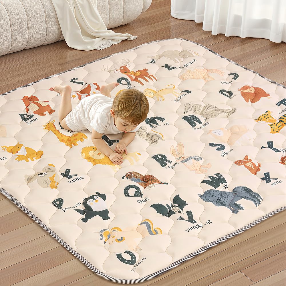 Bērnu rāpošanas sega COMOMY 127x127 cm, mīksta salokāma rotaļu sega, bēša