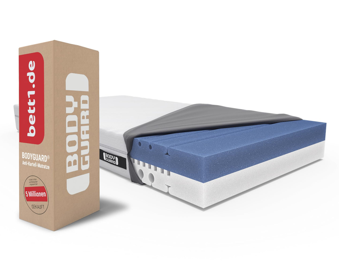 Matracis 90x200 cm bett1 BODYGUARD pret karteļiem | vidēji ciets un ciets | ergonomisks auksto putu matracis | Ražots Vācijā