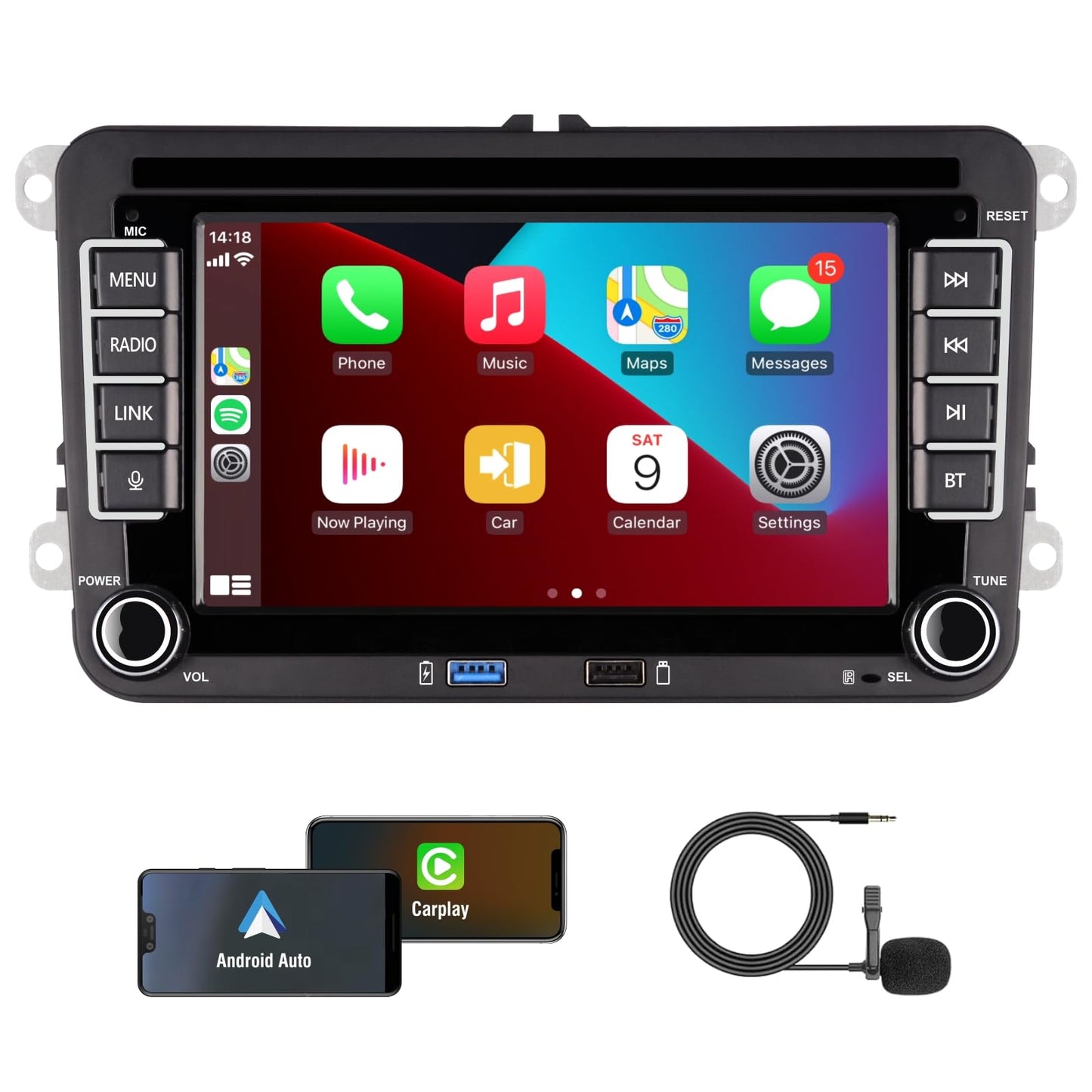 KTTCORLP Linux auto radio ar ekrānu Golf 5 6 VW Polo 6R T5 Passat Touran Seat ar navigāciju, FM/AM, WLAN, Apple CarPlay, Android Auto, stūres vadību, DAB AutoTouch displeju 7 collu