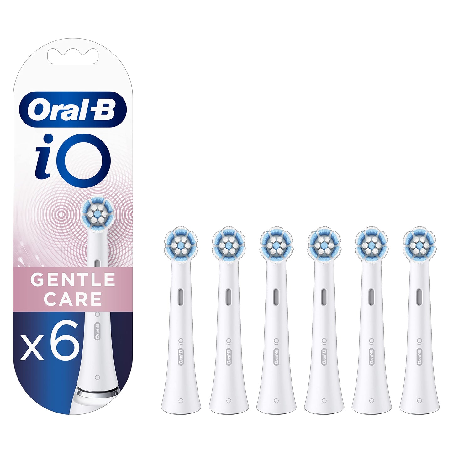 Oral-B iO Maiga tīrīšana uzgaļi elektriskajai zobu birstei, 6 gab., maiga zobu tīrīšana, zobu birstes uzgalis Oral-B iO zobu birstēm, pastkastītei piemērota iepakojums