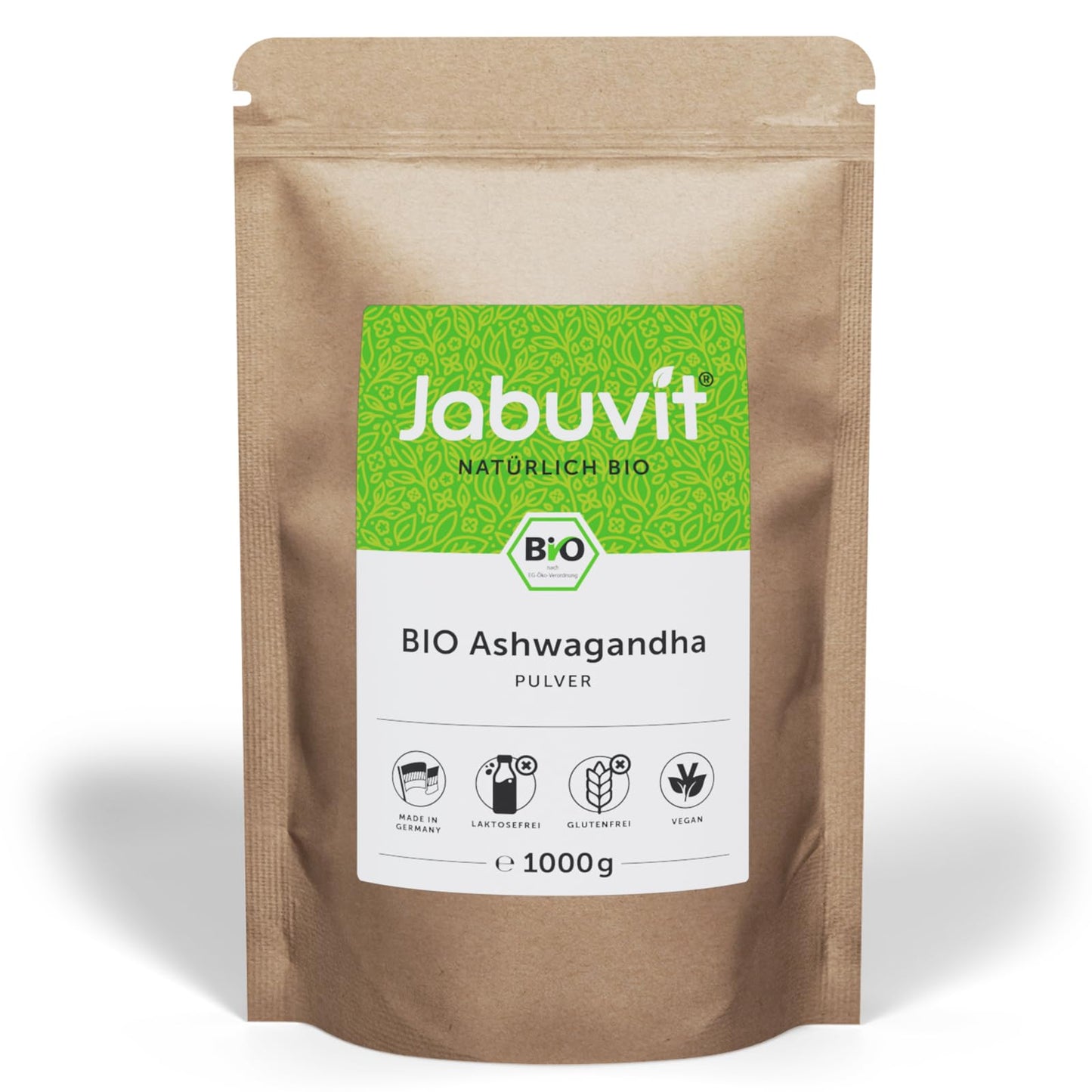 Ašvagandas pulveris JabuVit 1kg, bioloģiski sertificēts un 100% dabīgs, ašvagandas saknes pulveris bez pesticīdiem, ražots Vācijā