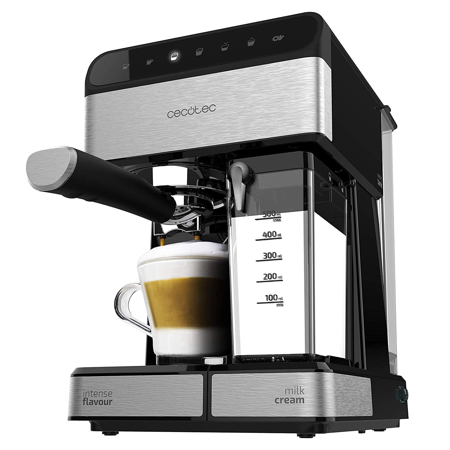 Cecotec Power Instant-ccino 20 - 1350W, 20 bar pressure, 500ml milk tank, touch control, stainless steel finish.