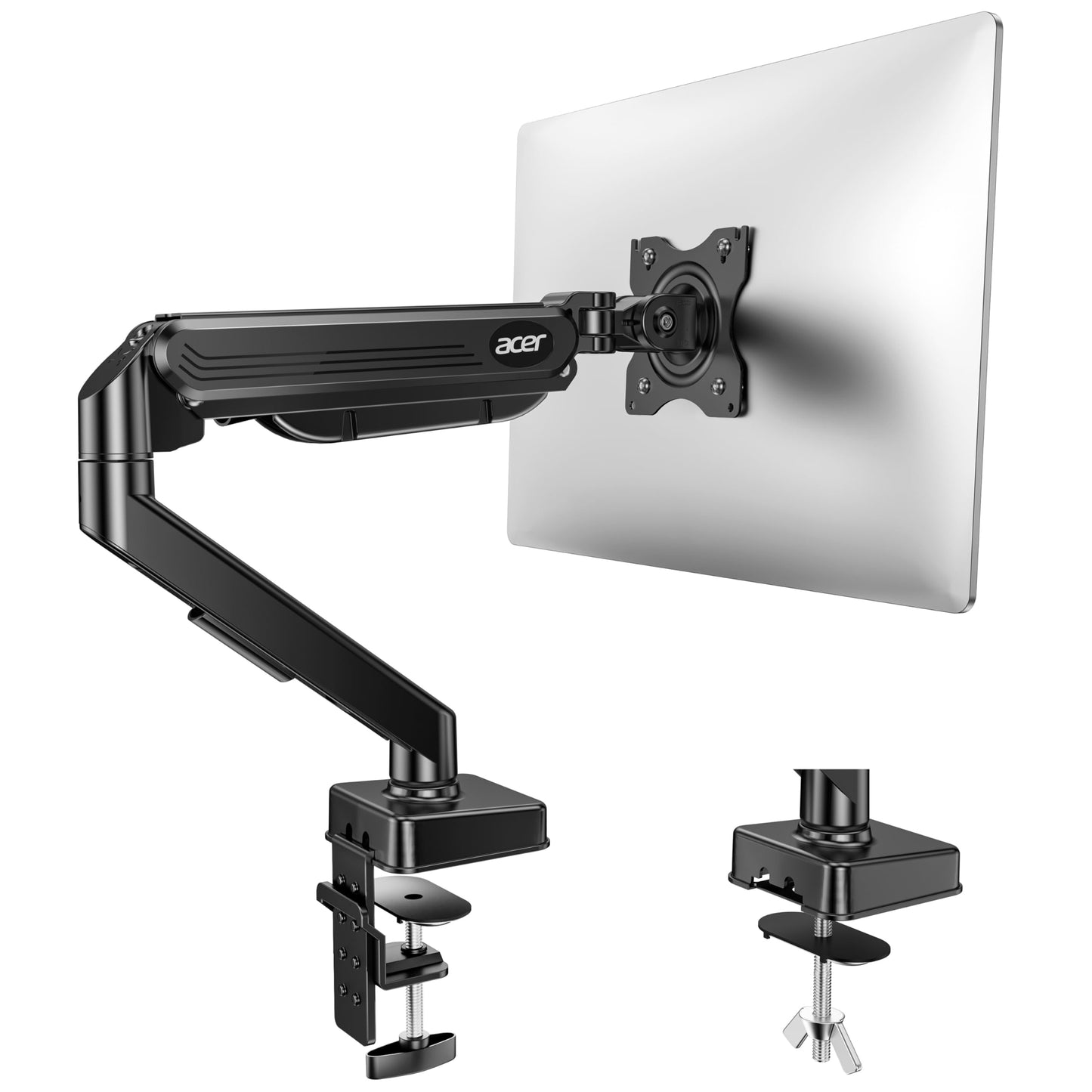 Monitora turētājs acer 17-34 collu ekrāniem, pilnībā regulējams gāzes atsperes monitora kronšteins līdz 9 kg, augstumā regulējams monitoru statīvs ar slīpuma, pagriešanas un rotācijas funkciju, VESA 75/100 mm