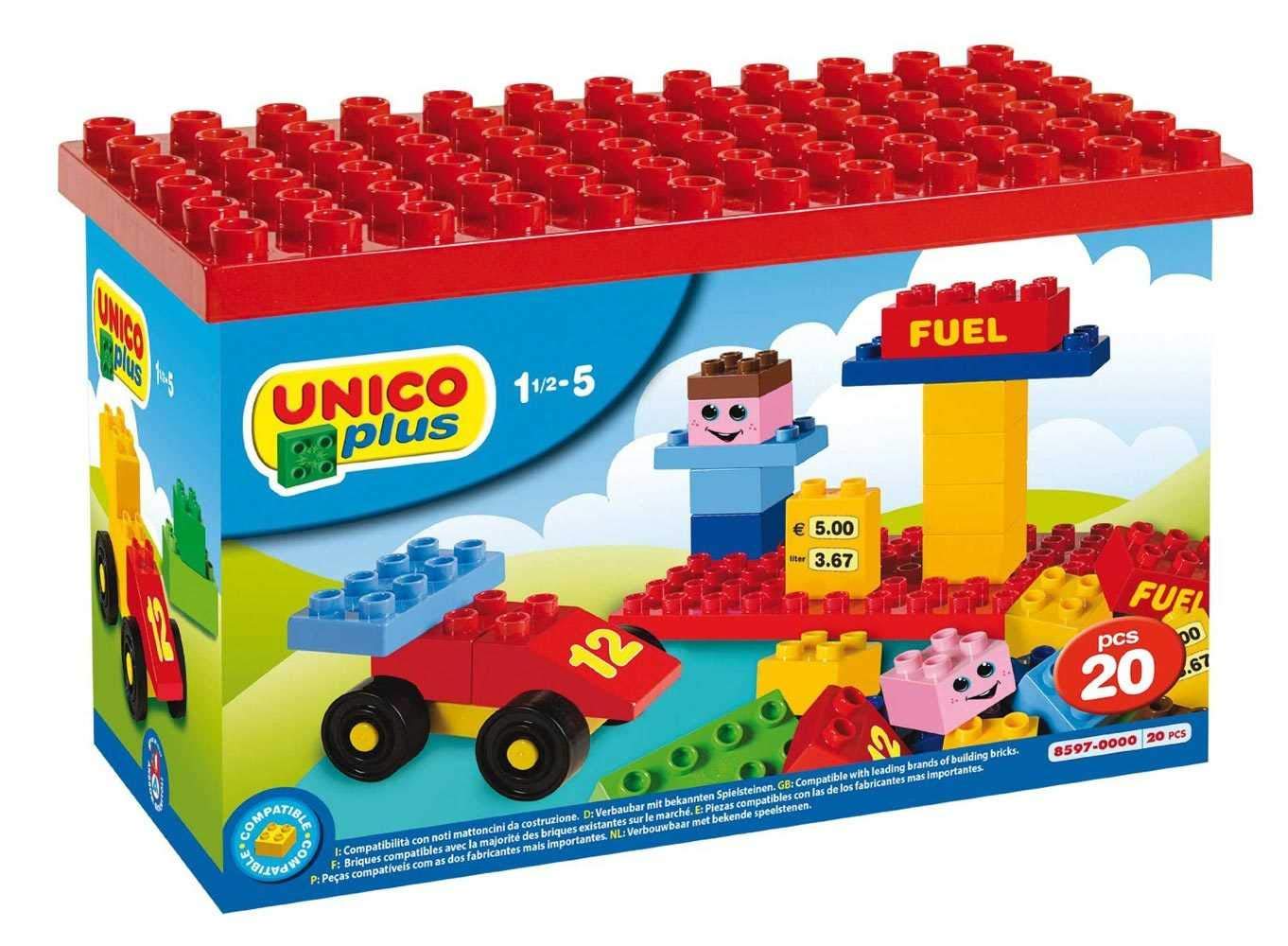 Unico 8597-0000 Krāsainas ēkas - Vibrant, multi-colored building model for creative play and educational activities.