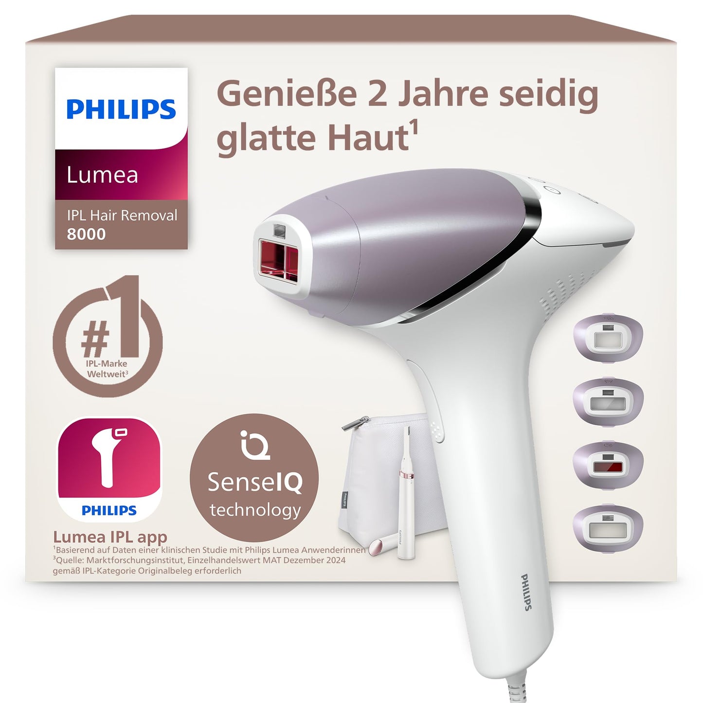 Philips Lumea IPL 8000 Series IPL epilators līdz 2 gadiem zīdaini gludai ādai ar 4 uzgaļiem ķermenim un sejai, alternatīva lāzerepilācijai (BRI949/00)