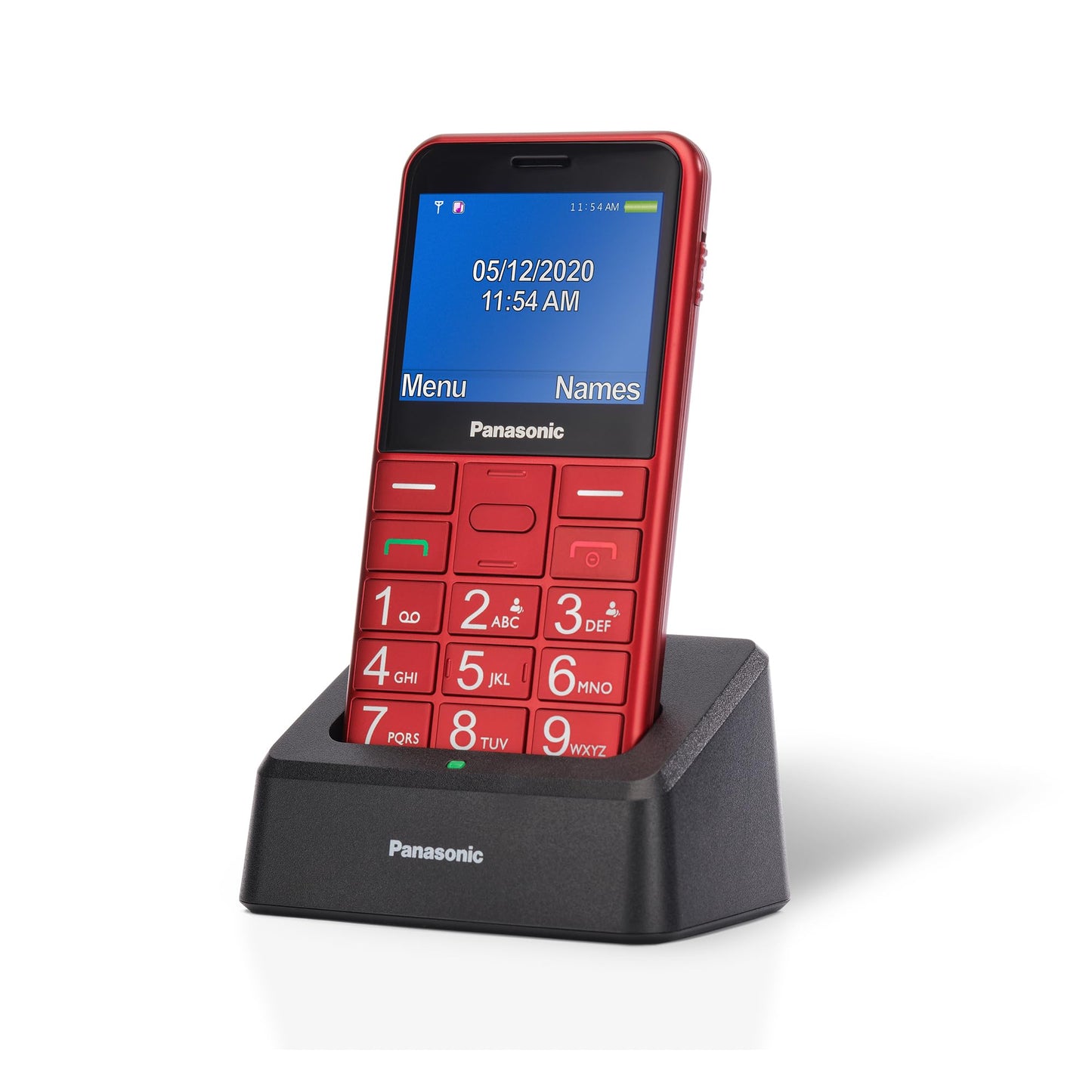 Panasonic KX-TU155EXRN - Mobilais tālrunis ar SOS pogu, lieliem taustiņiem, Bluetooth, FM radio, saderīgs ar dzirdes aparātiem.