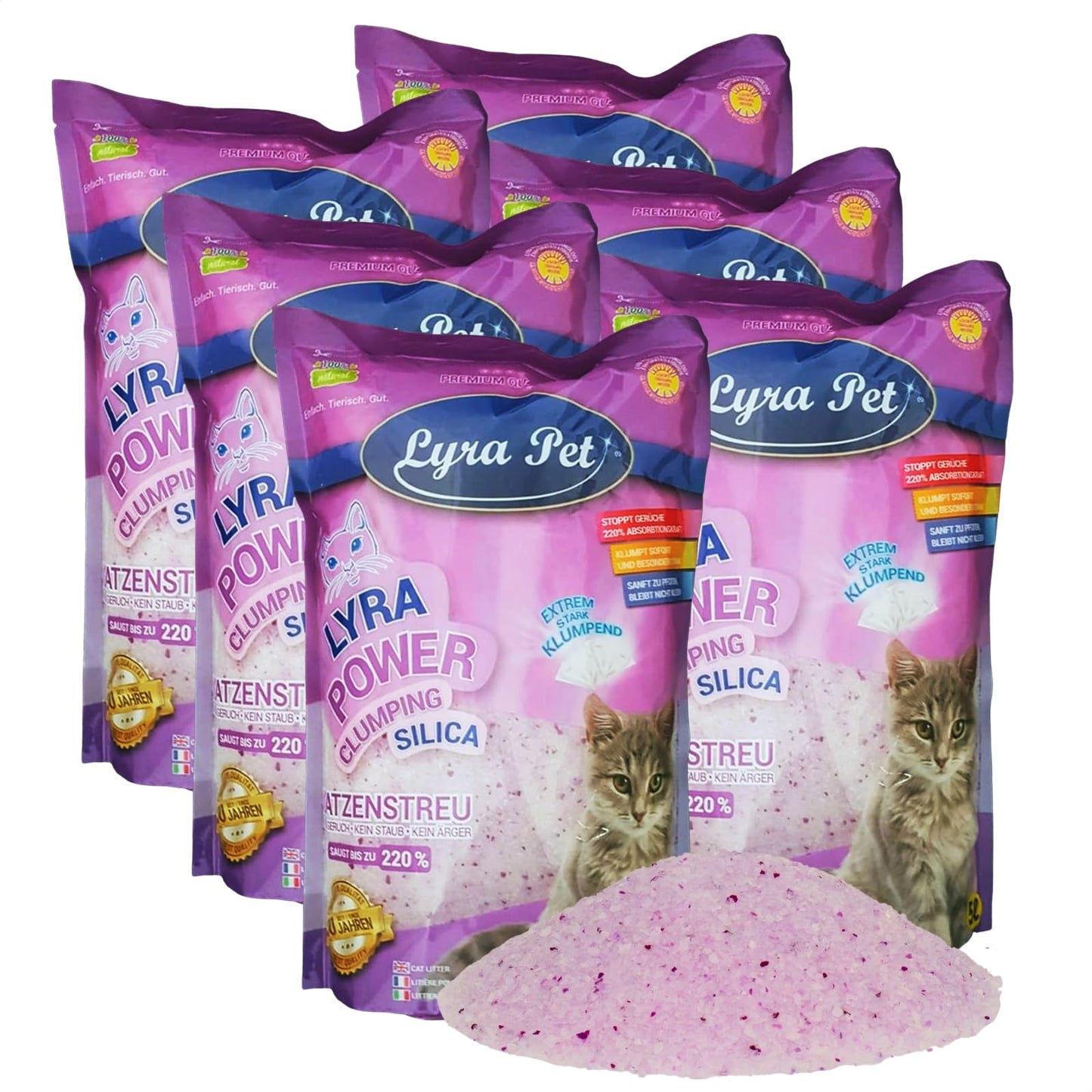 Silikagela kaķu pakaiši Lyra Pet® 6 x 5 L = 30 L Lyra Power, ātri cietējoši, kunkuļojoši