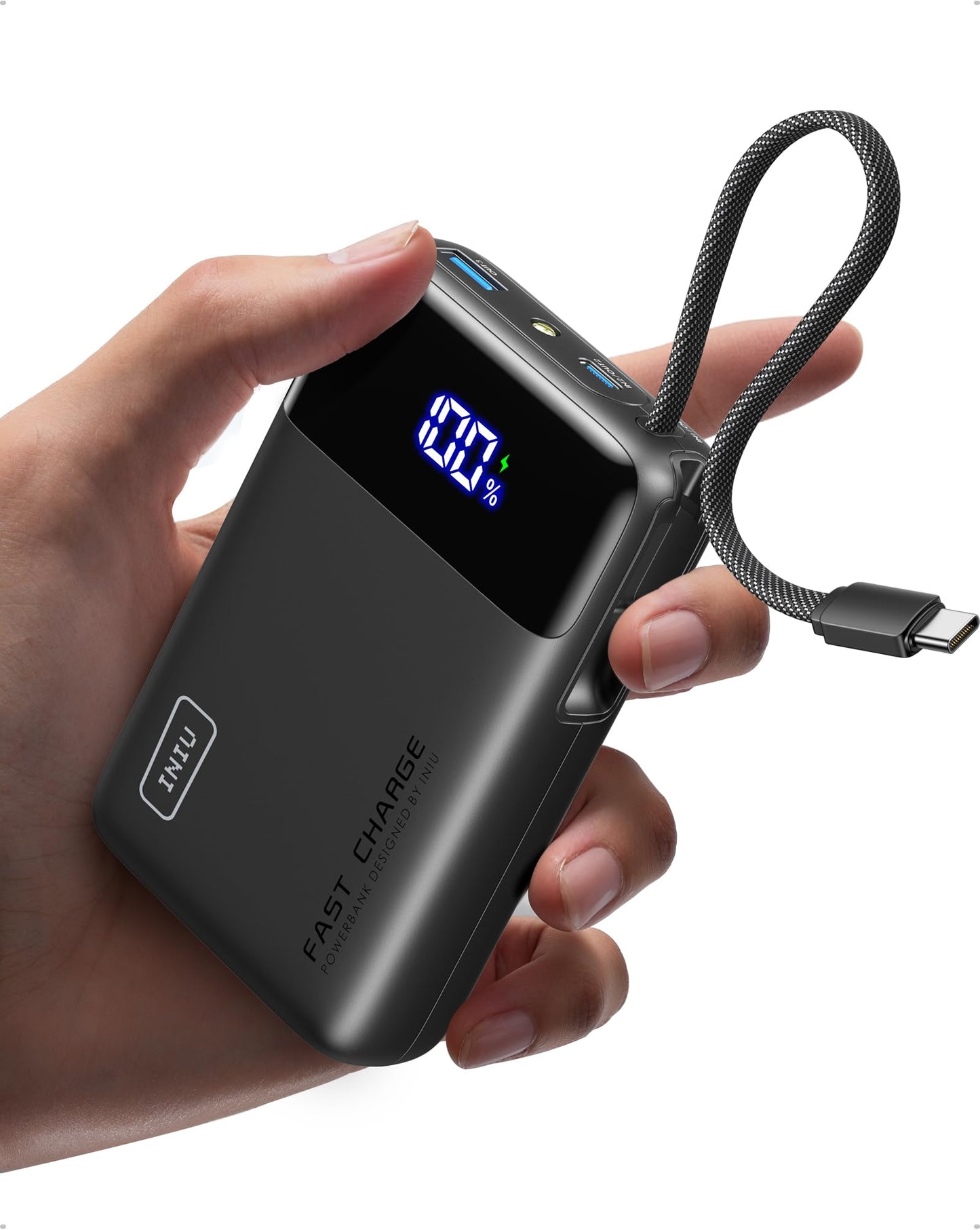 Power Bank INIU 45W, īpaši kompakts 20000mAh ar integrētu USB-C kabeli