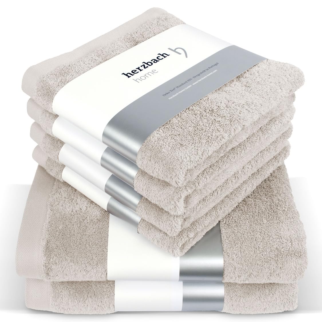 Dvieļu komplekts herzbach home Pura, 6 gab., 4x roku dvieļi, 2x dušas dvieļi, 100% kokvilna