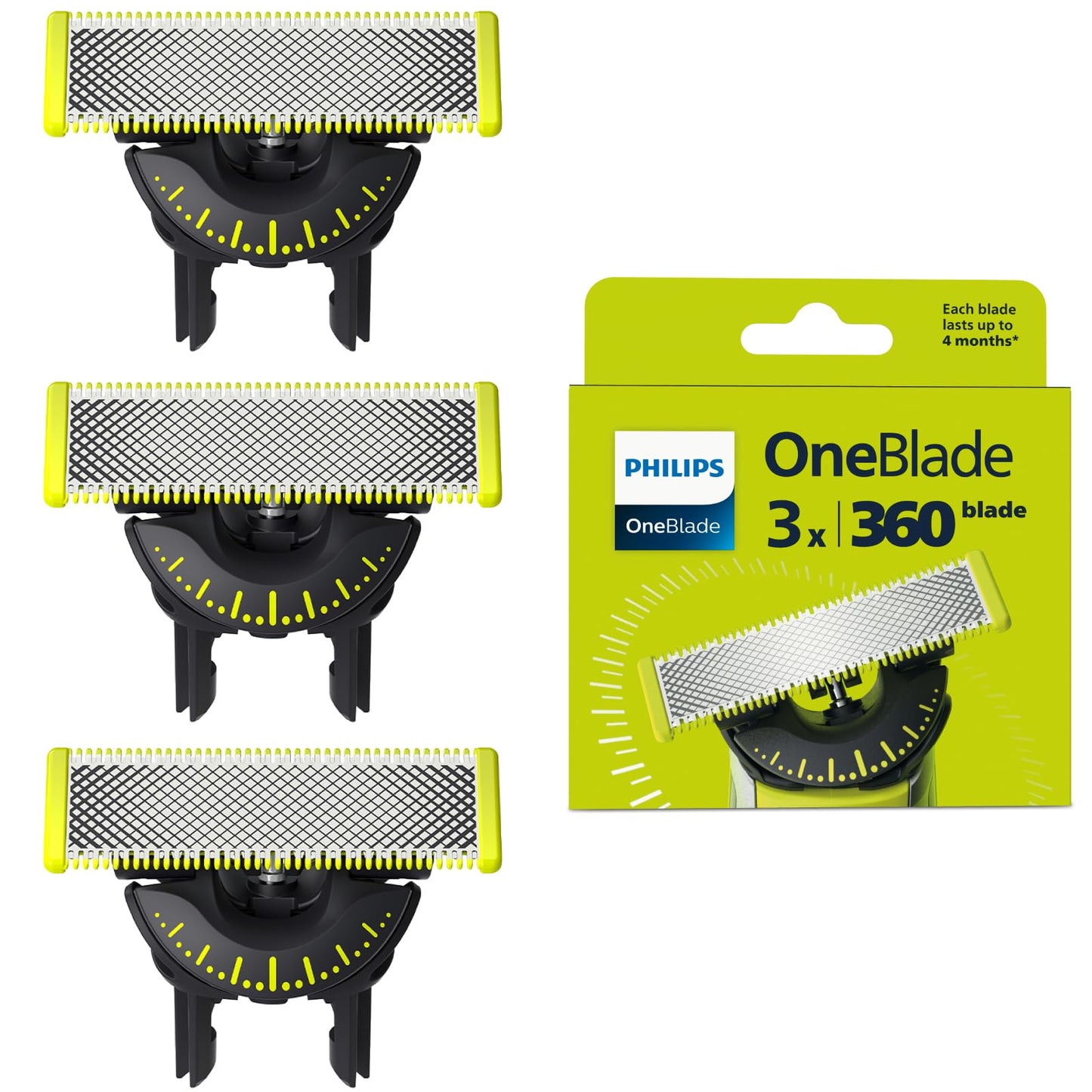 Philips OneBlade oriģinālie 360 asmeņi visiem OneBlade un Pro modeļiem, 3 gab. (modelis QP430/60)