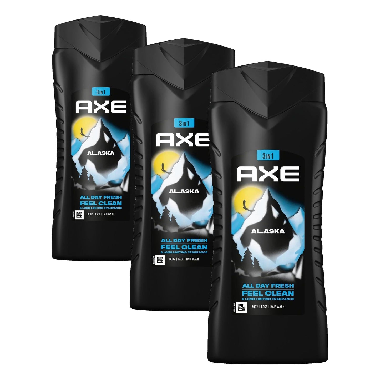 3-in-1 dušas želeja un šampūns Axe Alaska XL vīriešiem ilgstošam svaigumam, dermatoloģiski testēts, 400 ml (3 gab.)