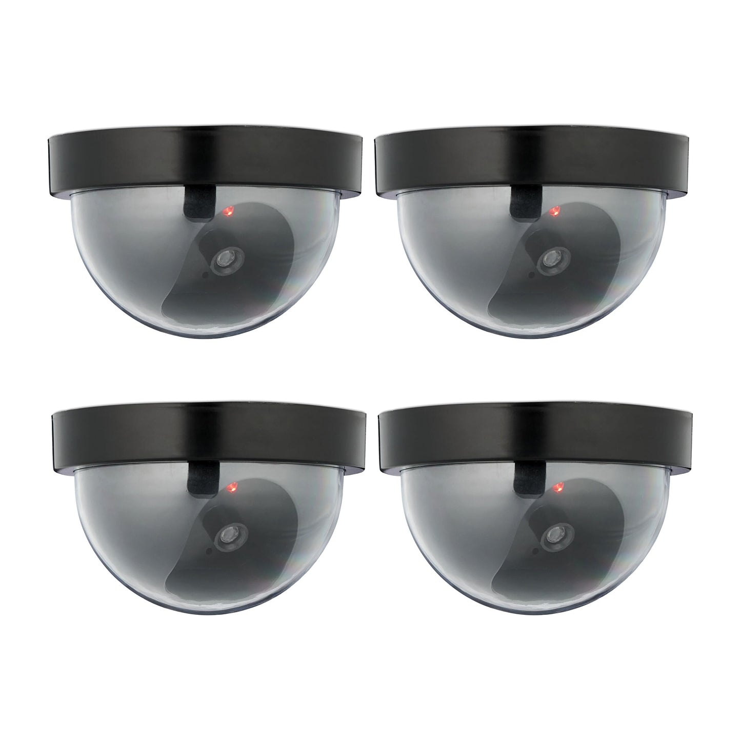 Relaxdays kamera makets, 4 gabalu komplekts, mirgojoša LED, iekšā un ārā, ar baterijām darbināms, uzraudzības kameras makets, melns