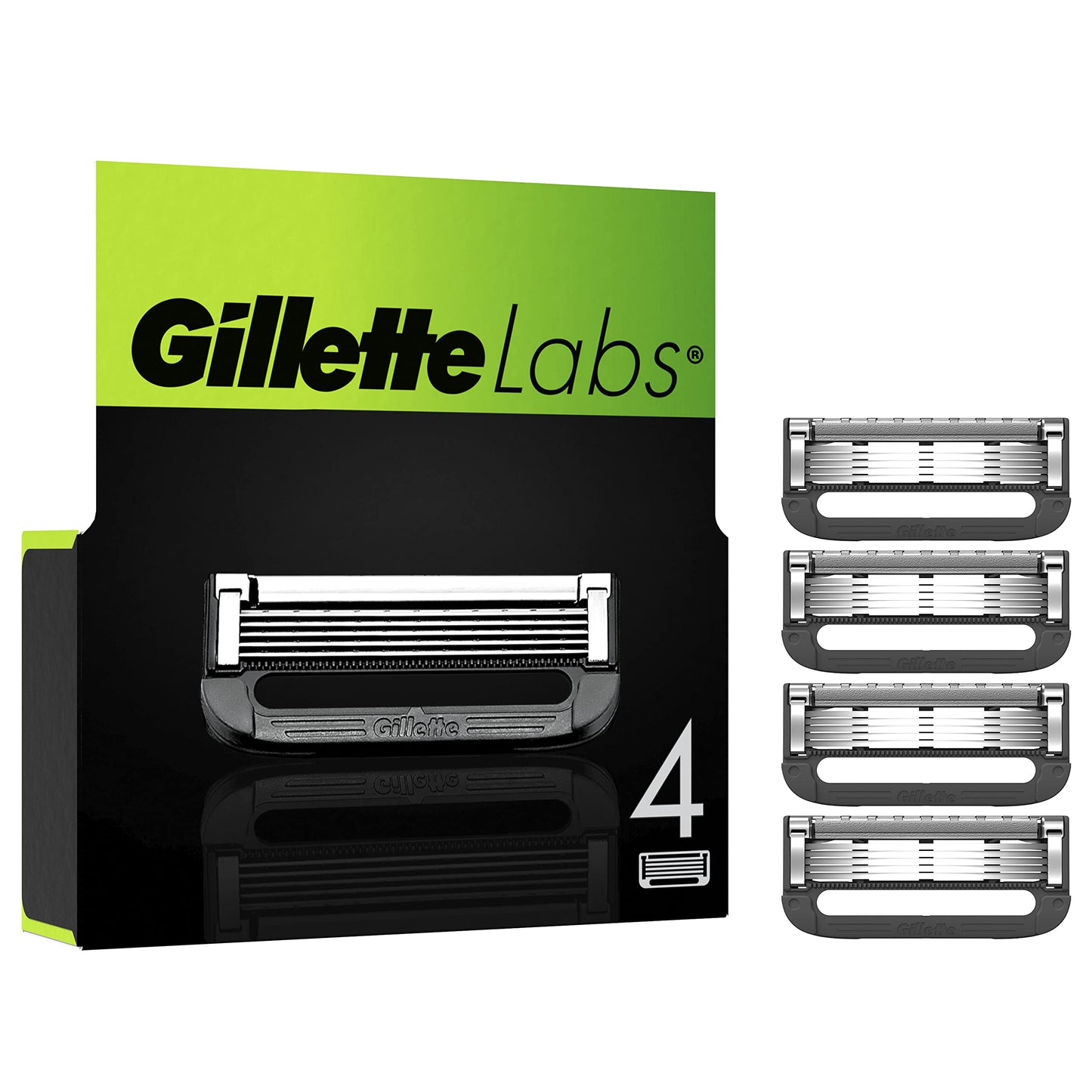Gillette Labs Skūšanās asmeņi skuveklim, 4 rezerves asmeņi Gillette Labs mitrās skūšanās vīriešiem ar tīrīšanas elementu un sildāmo skuvekli