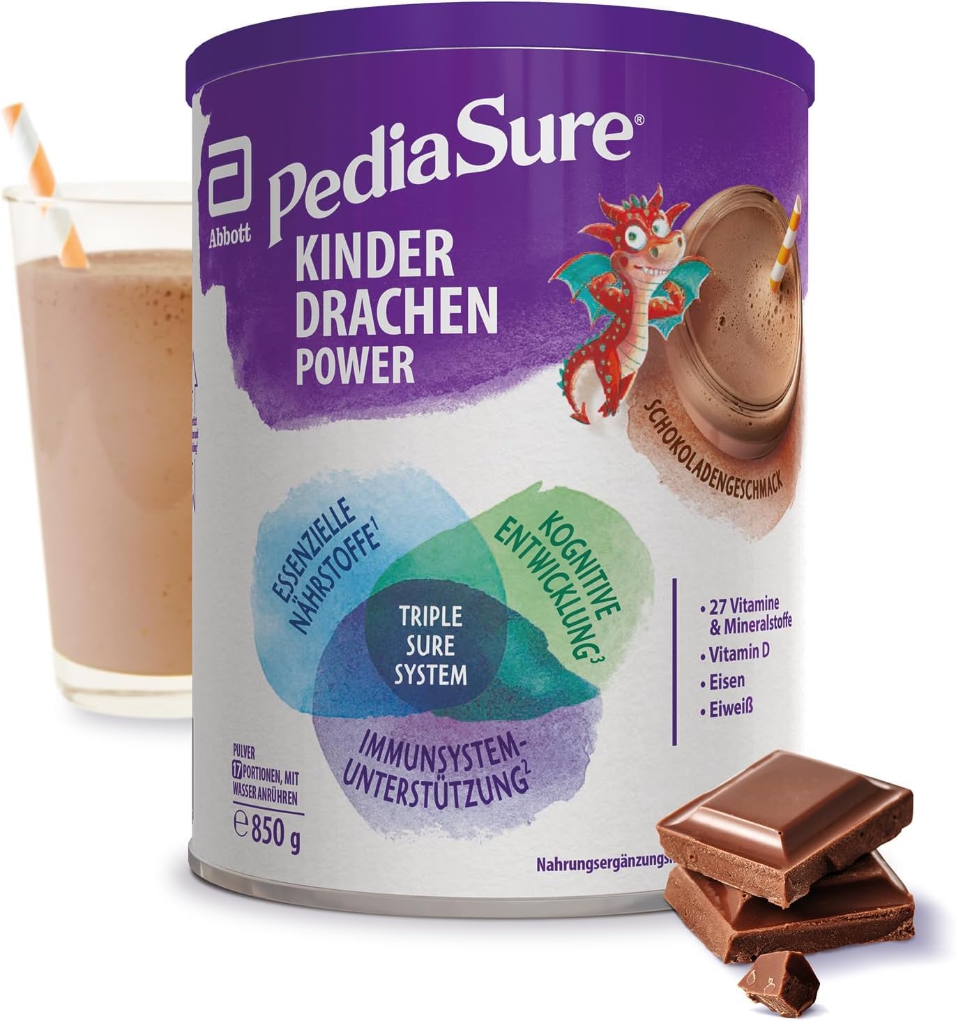 Bērnu uztura pulveris PediaSure Kinder Drachen Power Shoko 850g, bērniem no 1 gada