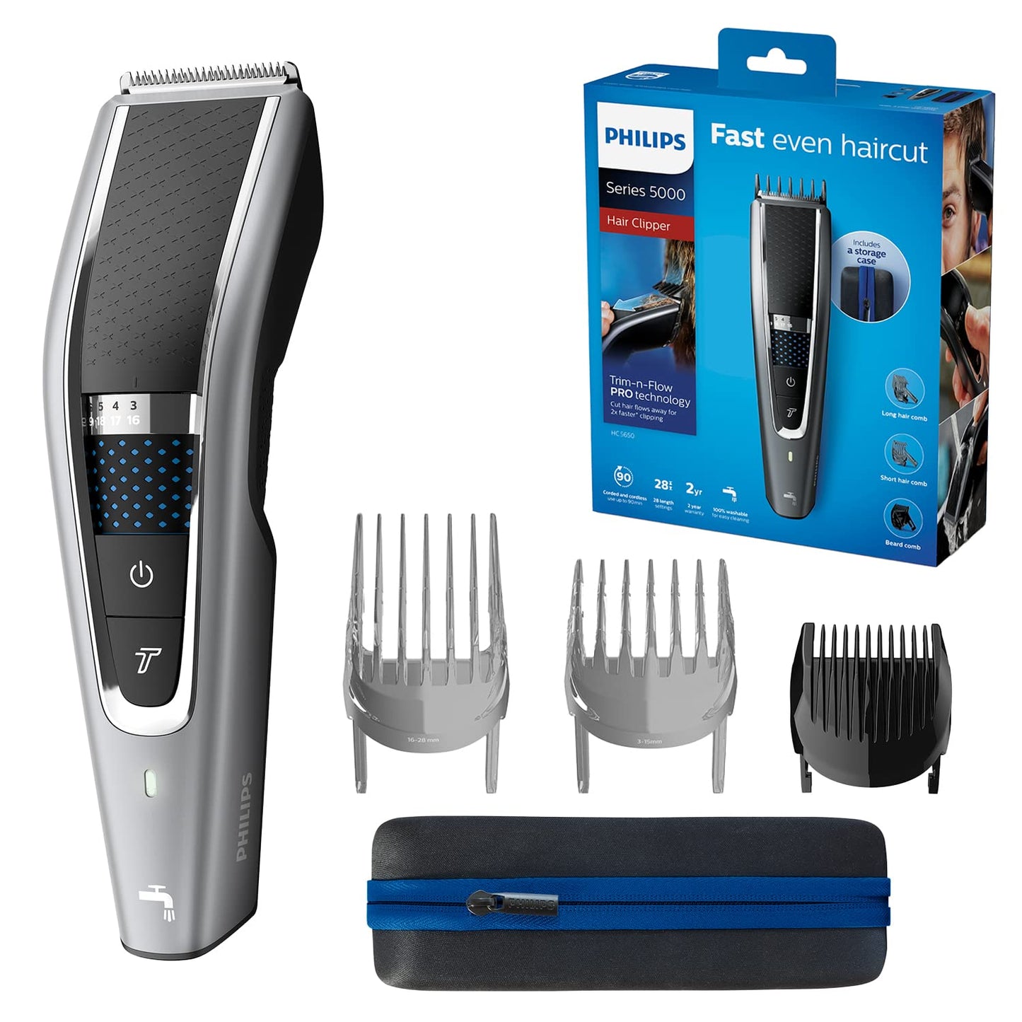 Philips matu griešanas mašīna Series 5000 ar Trim-n-Flow-Pro tehnoloģiju (modelis HC5650/15)