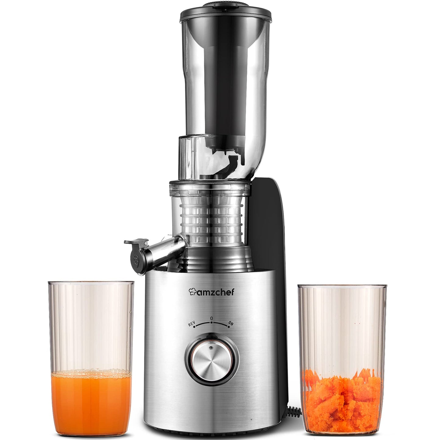 AMZCHEF sulas spiede lēna sulas spiede ar 2 patentētām filtriem - 250W sulas spiede dārzeņiem un augļiem testu uzvarētājs - auksti spiestas sulas spiede 85MM plata ieeja, kluss motors, atpakaļgaitas funkcija - melns…
