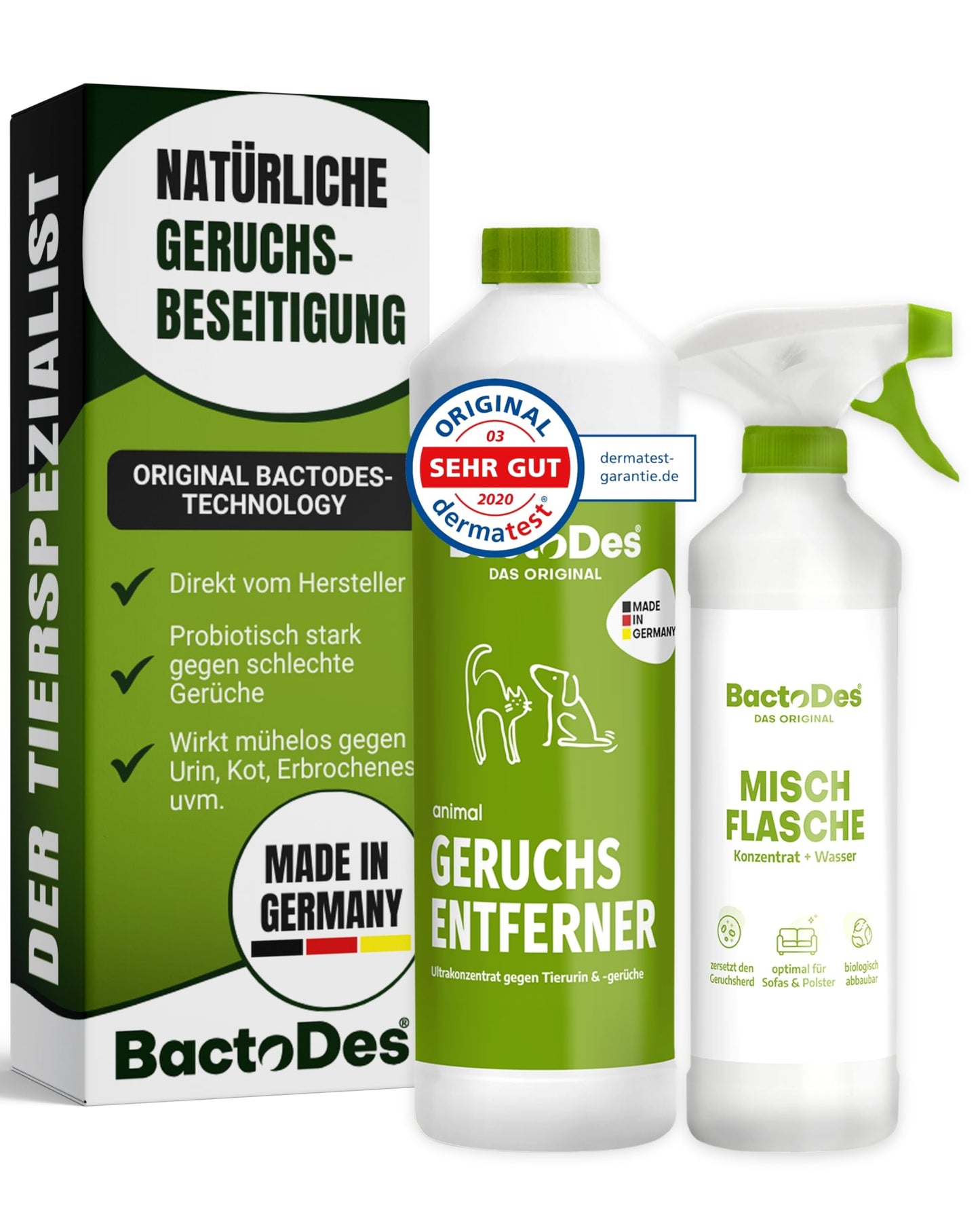 BactoDes Animal smaku neitralizētājs 1L I Enzīmu tīrīšanas līdzeklis ar bioloģisku mikrobu iedarbību un dziļu iedarbību, ar smidzināšanas maisīšanas pudeli I Efektīvs smaku noņēmējs pret dzīvnieku urīnu un stiprām smakām