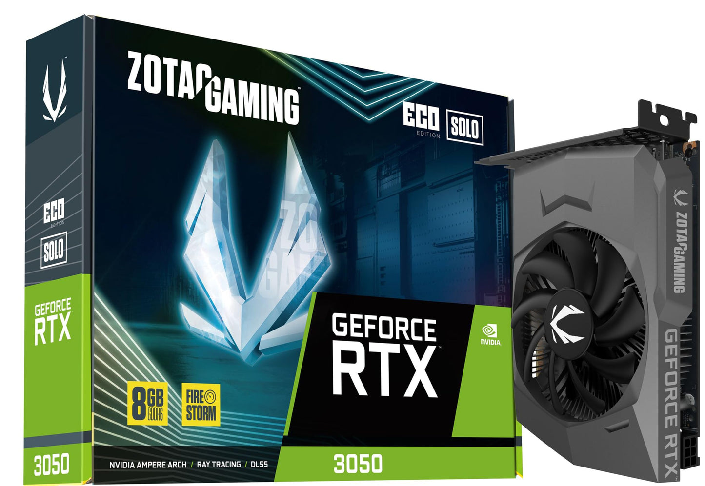 Zotac GEFORCE 3050 ECO - Compact graphics card with efficient cooling and 8GB memory for gaming performance.