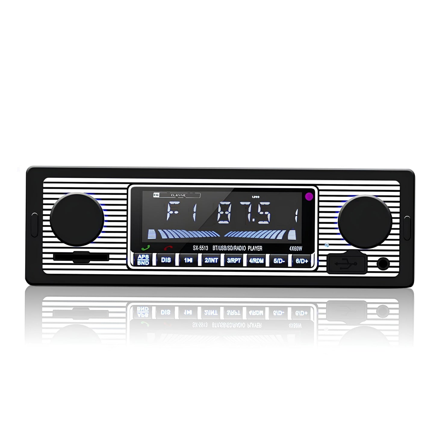Klasisks auto stereo Bluetooth auto radio ar 2 grozāmpogām, Single DIN 60WX4, FM brīvroku autoradio veco automašīnu MP3 AUX USB U-Disk audio ar tālvadības pulti