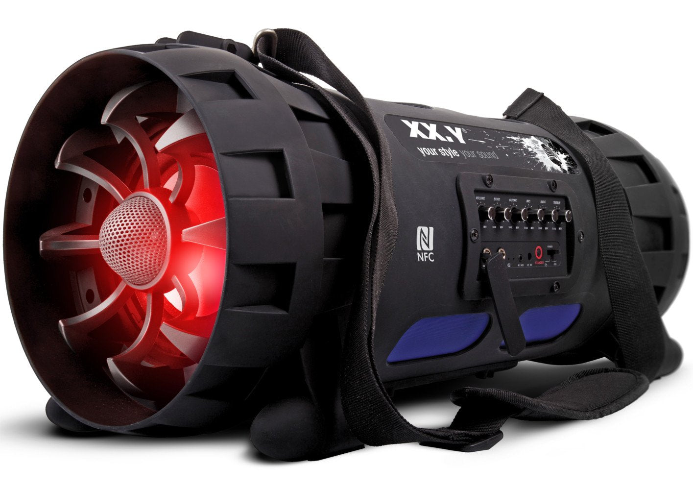 XX.Y P-127J portatīvais Bluetooth skaļrunis Boom Box (NFC) ar iebūvētu akumulatoru/audio ieeju mikrofonam/mūzikas instrumentam/MP3 atskaņotājam melns