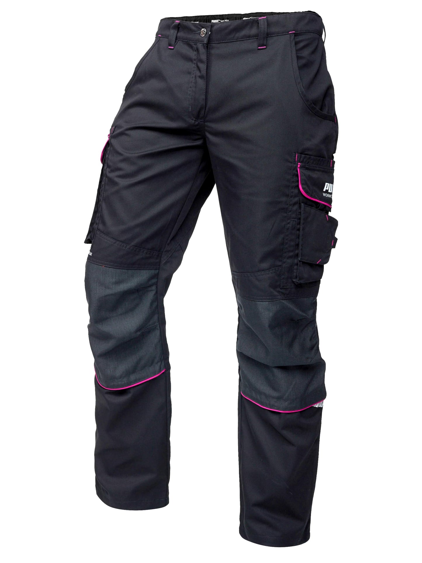 Sieviešu darba bikses PUMA Workwear Precision X, funkcionālas bikses ar daudzām kabatām, pastiprinātiem ceļgaliem un Stretch, melnas/rozā, 38