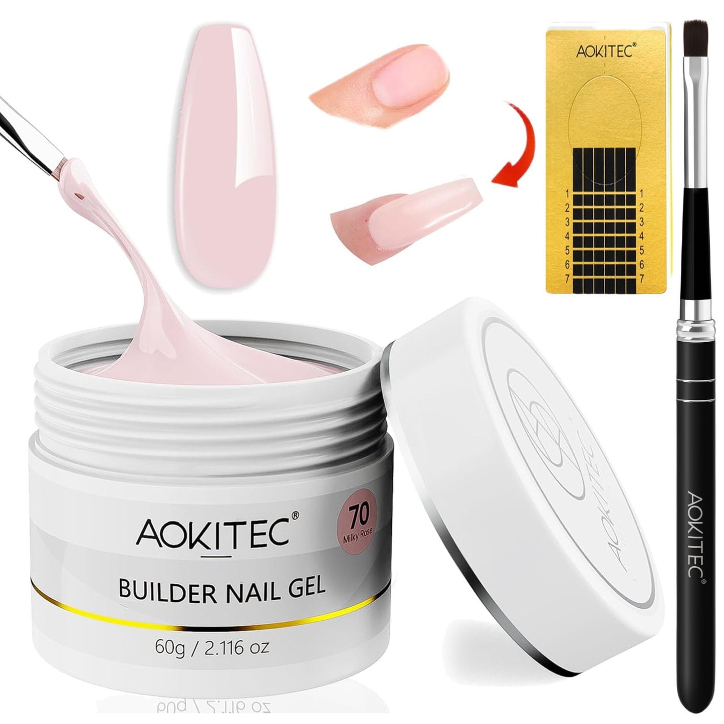 Aokitec 60g rozā būvēšanas gēls gēla nagiem, UV Builder Gel, cietais gēls