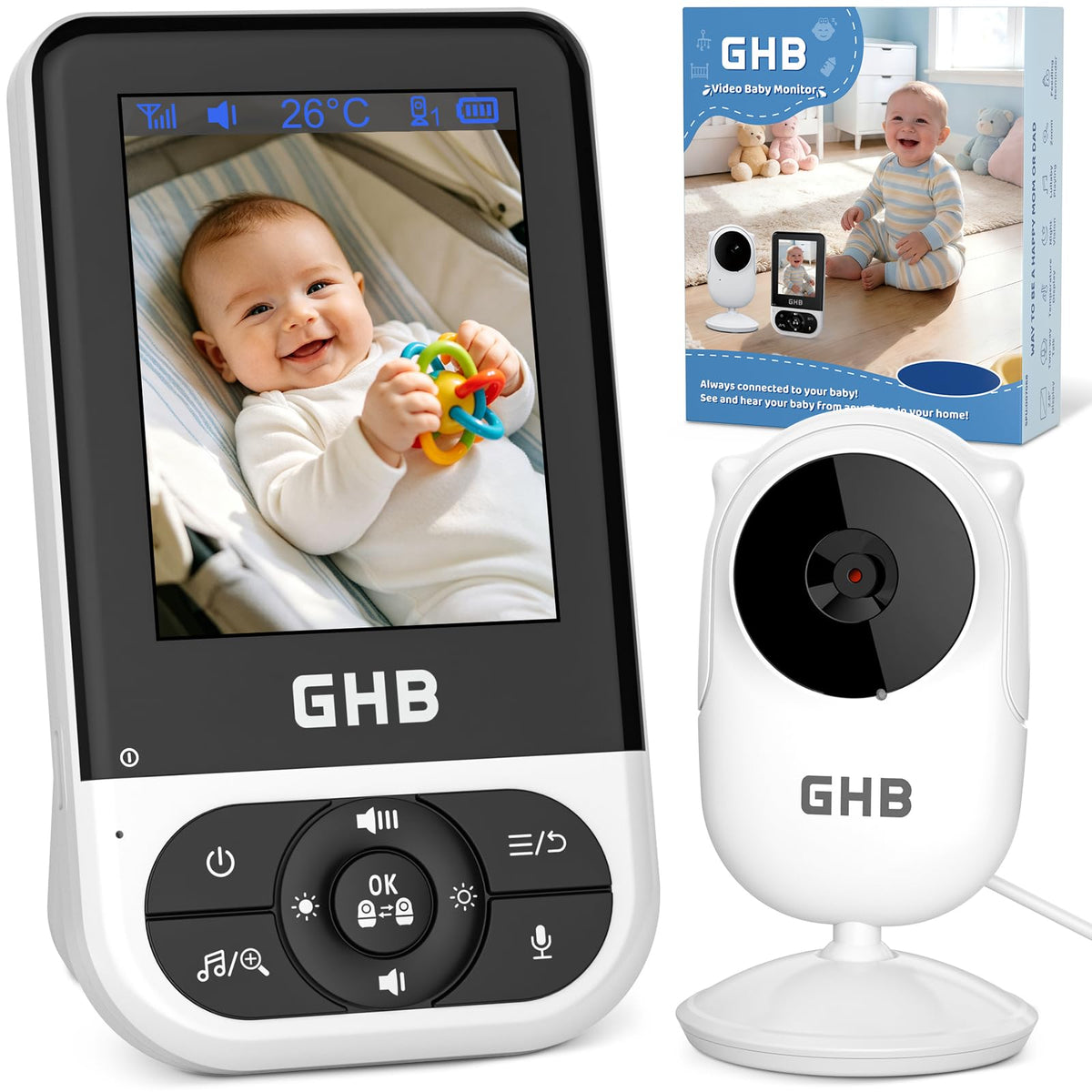 Bērnu monitors ar kameru GHB Babyphone 2,8 Zoll, melns