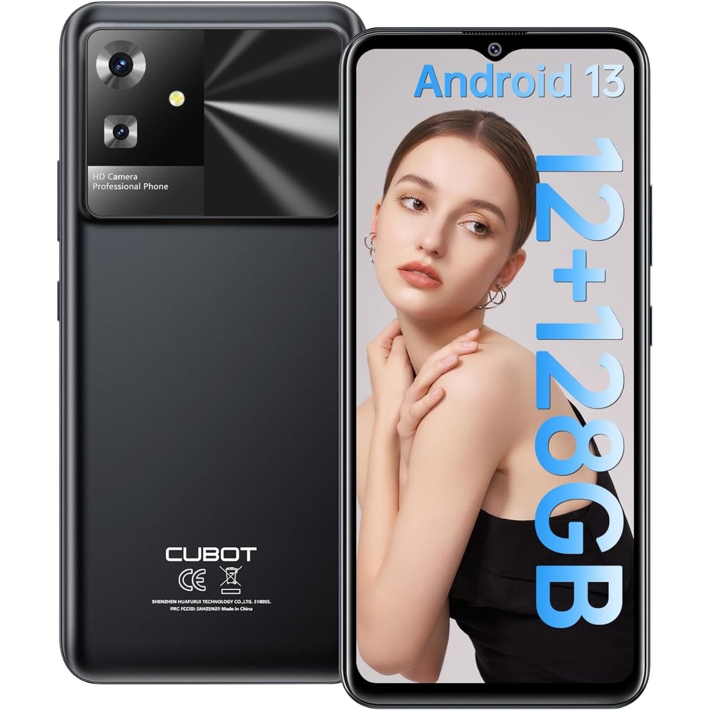 CUBOT Note 21 - 6.5" HD+ smartphone, 6GB RAM, 128GB storage, 50MP dual camera, 5200mAh battery, Android 13, black