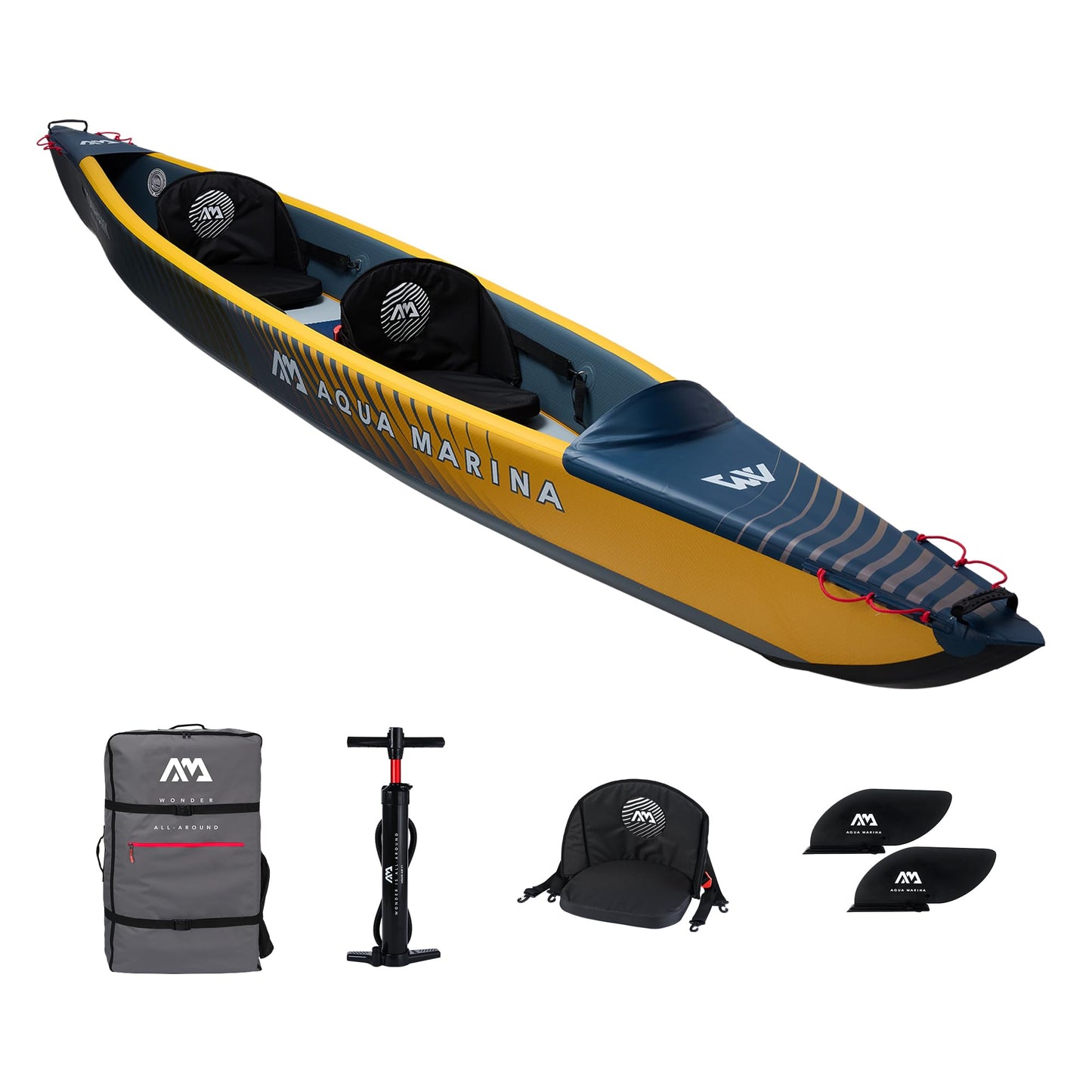 Piepūšamais kajaks Aqua Marina Tomahawk AIR-K, 2 personām, augstspiediena Drop-Stitch premium, 440 cm, Marine/Gelb