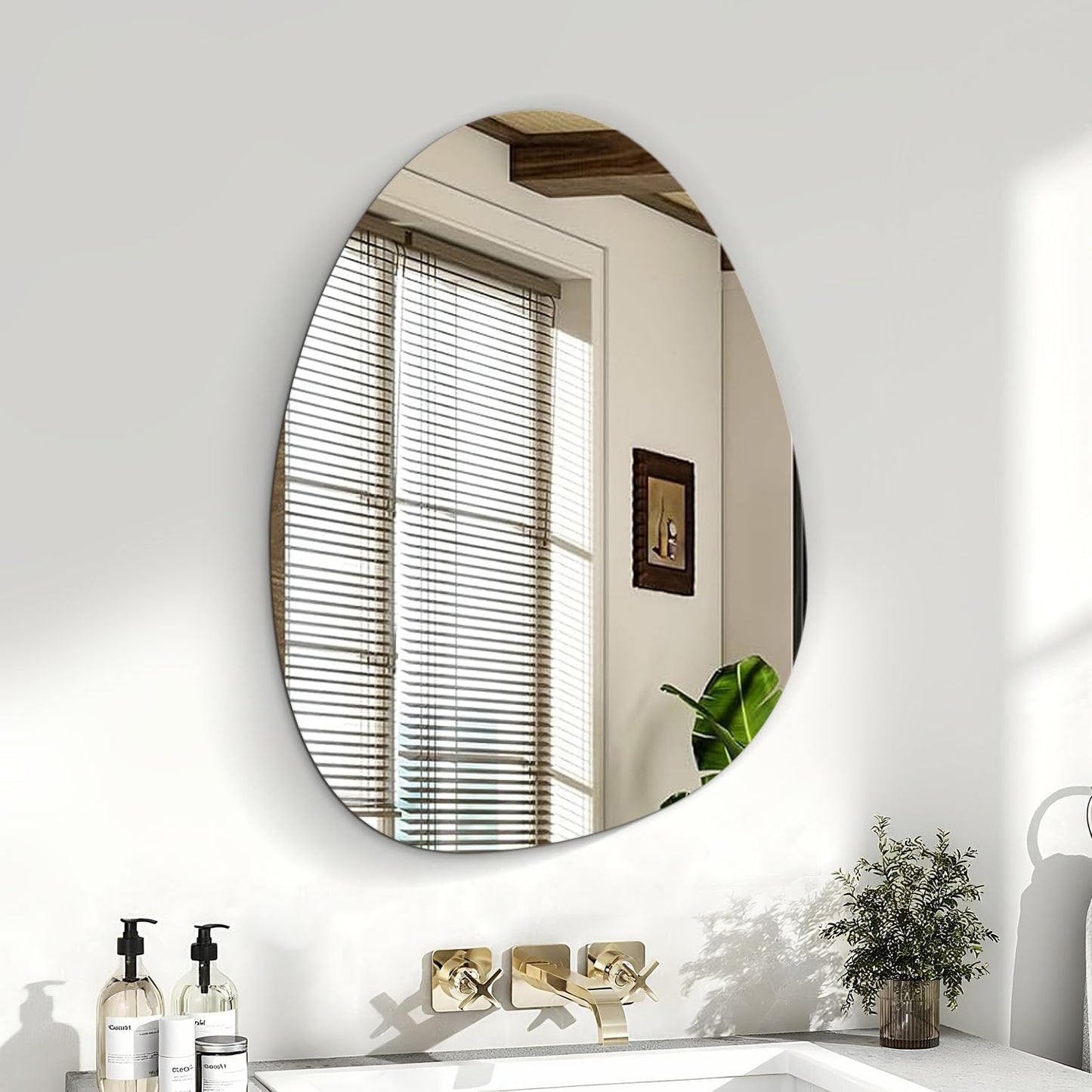 Asimetrisks sienas spogulis Sqinor 45x60 cm, bezrāmja dekoratīvs sienas spogulis, moderns HD spoguļstikls, vannas istabas spogulis bez rāmja, dekoratīvs asimetrisks spogulis priekšnamam, vannas istabai, guļamistabai, viesistabai, sienai