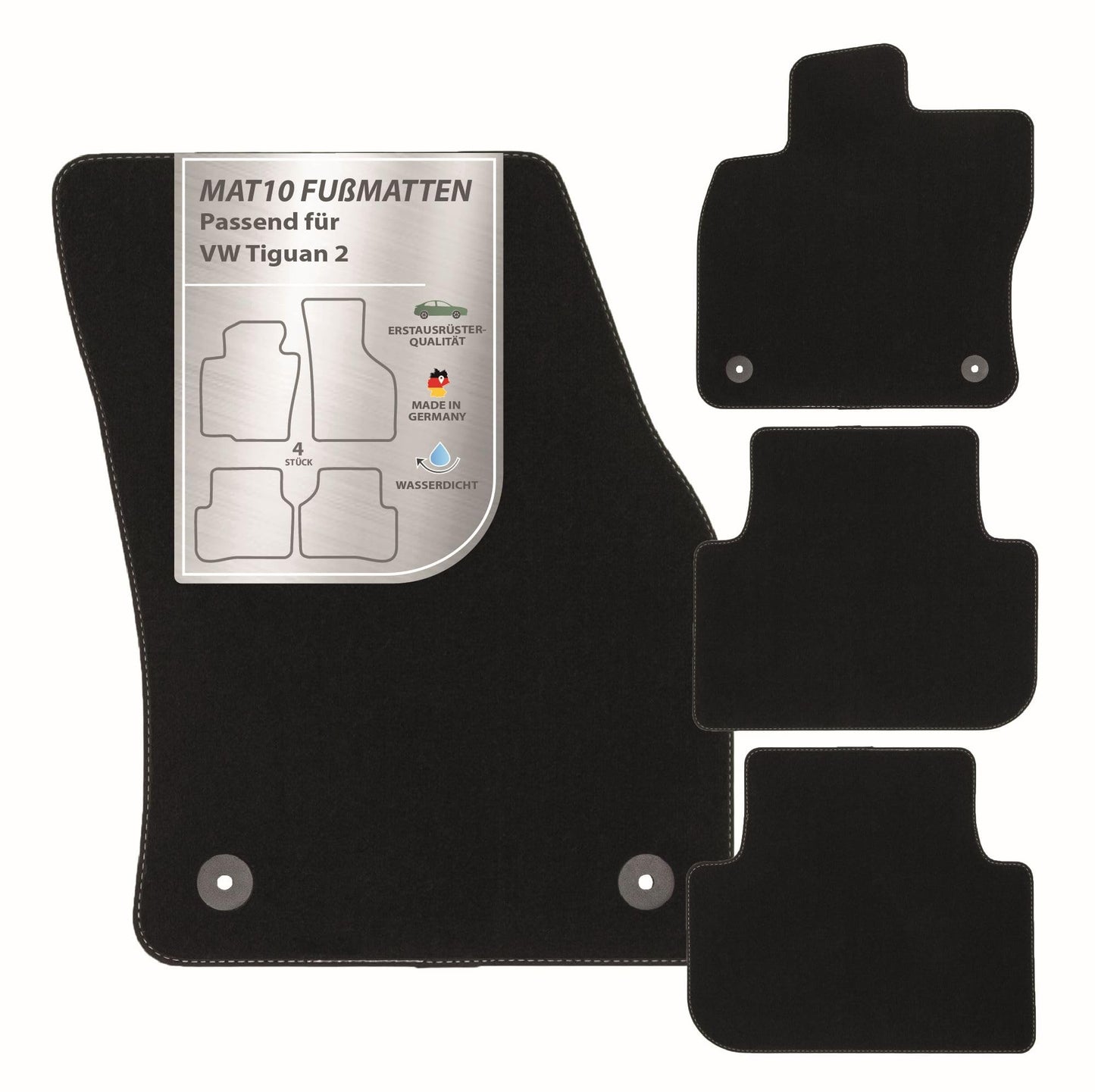MAT10 – automašīnas paklāji, kas piemēroti VW Tiguan 2 (no 04/2016, tips AD1) no velūra | 4 daļu automašīnas paklāju komplekts | izturīga oriģinālo ražotāju kvalitāte, izgatavots Vācijā, melns