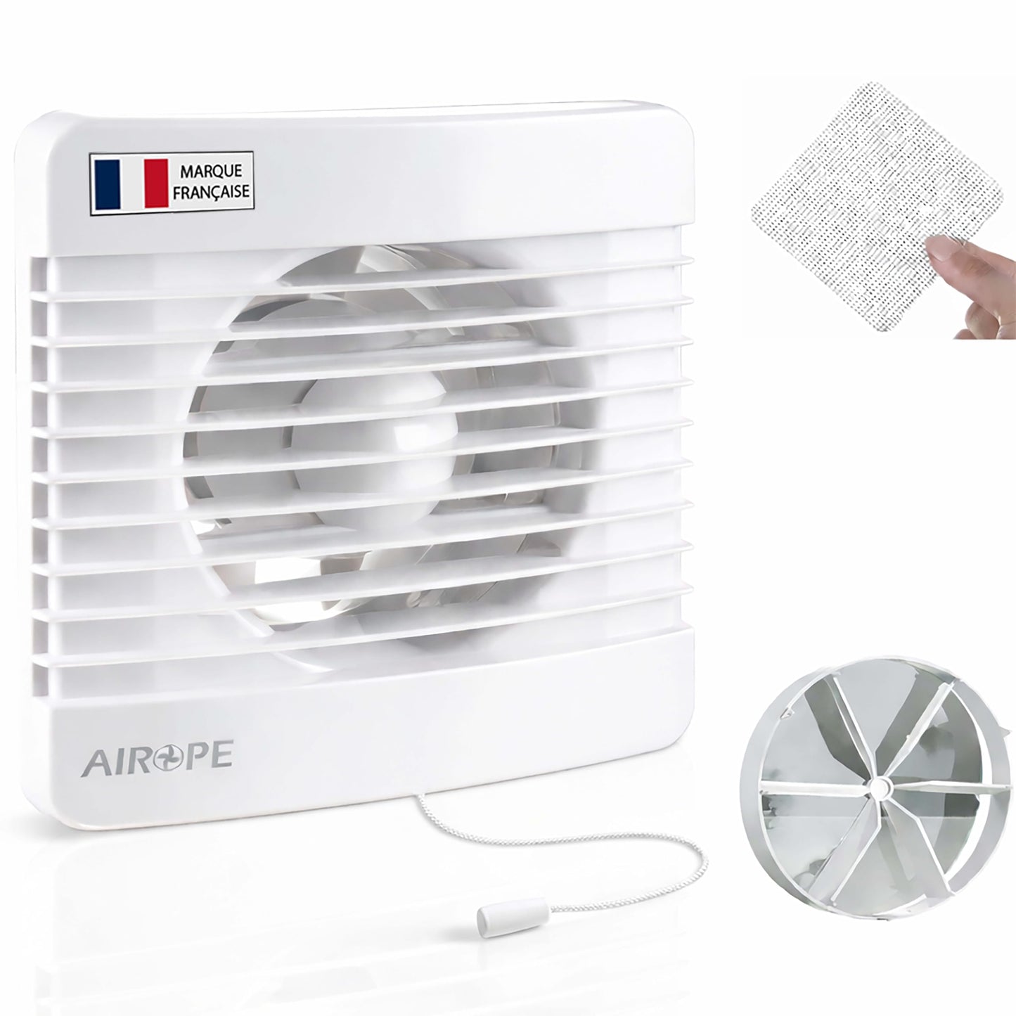 Vannas ventilators ar auklas slēdzi 100 mm, pretatplūdes vārstu un insektu sietu, 7W, 26 dB, 78 m³/h, vannai WC virtuvei, sienas un griestu montāžai, balts, 5 gadu garantija