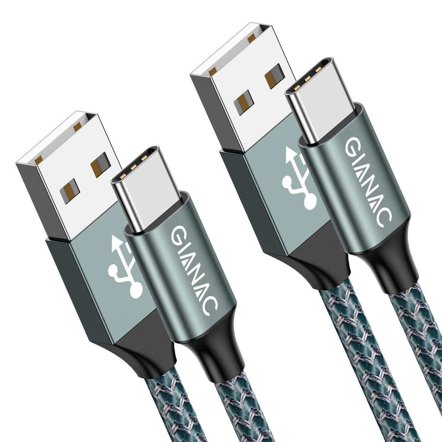 USB-C uz USB-C uzlādes kabelis GIANAC, 2 gab., 2 m, 3.1A, ātrā uzlāde un datu pārsūtīšana