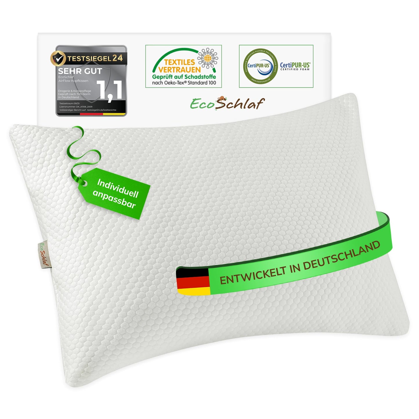 EcoSchlaf® Airflow ergonomisks galvas spilvens | spilvens no Memory Foam (balts)