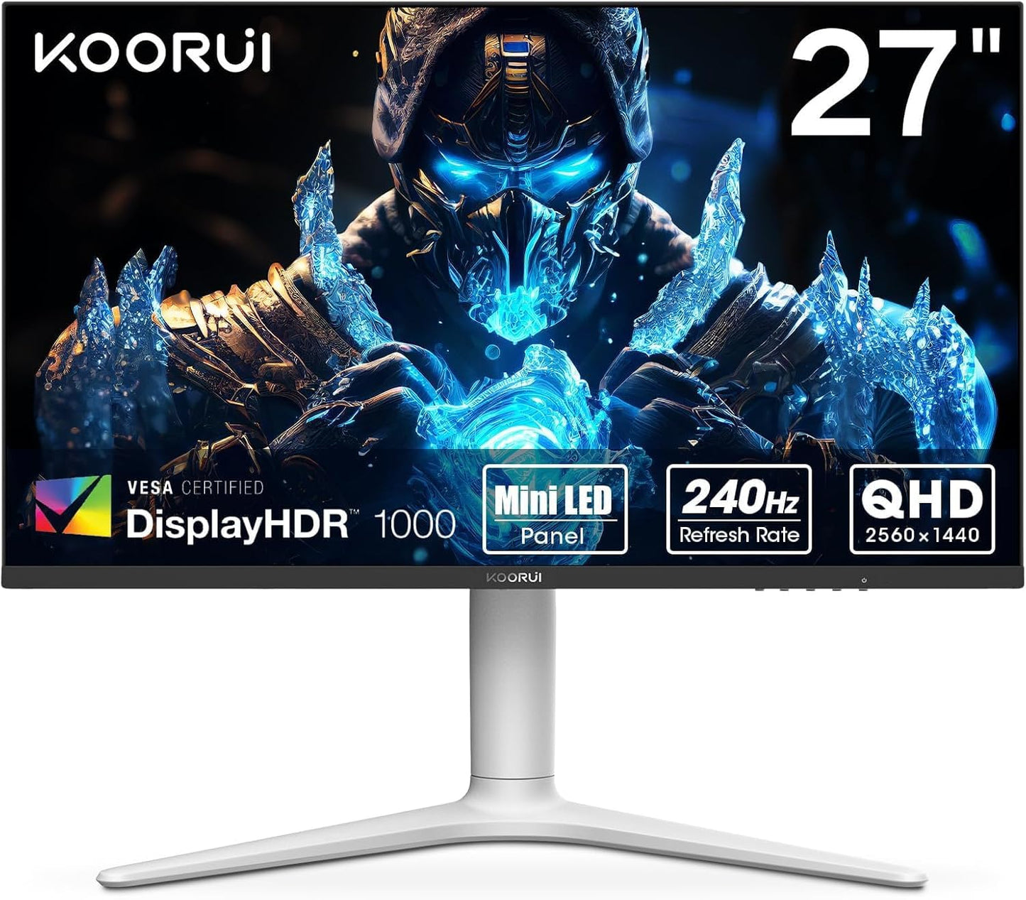 KOORUI 27" Gaming Monitor - 240Hz, VA Mini LED, 1ms, QHD, Adaptive Sync, HDR 1000, DCI-P3 95%, height adjustable