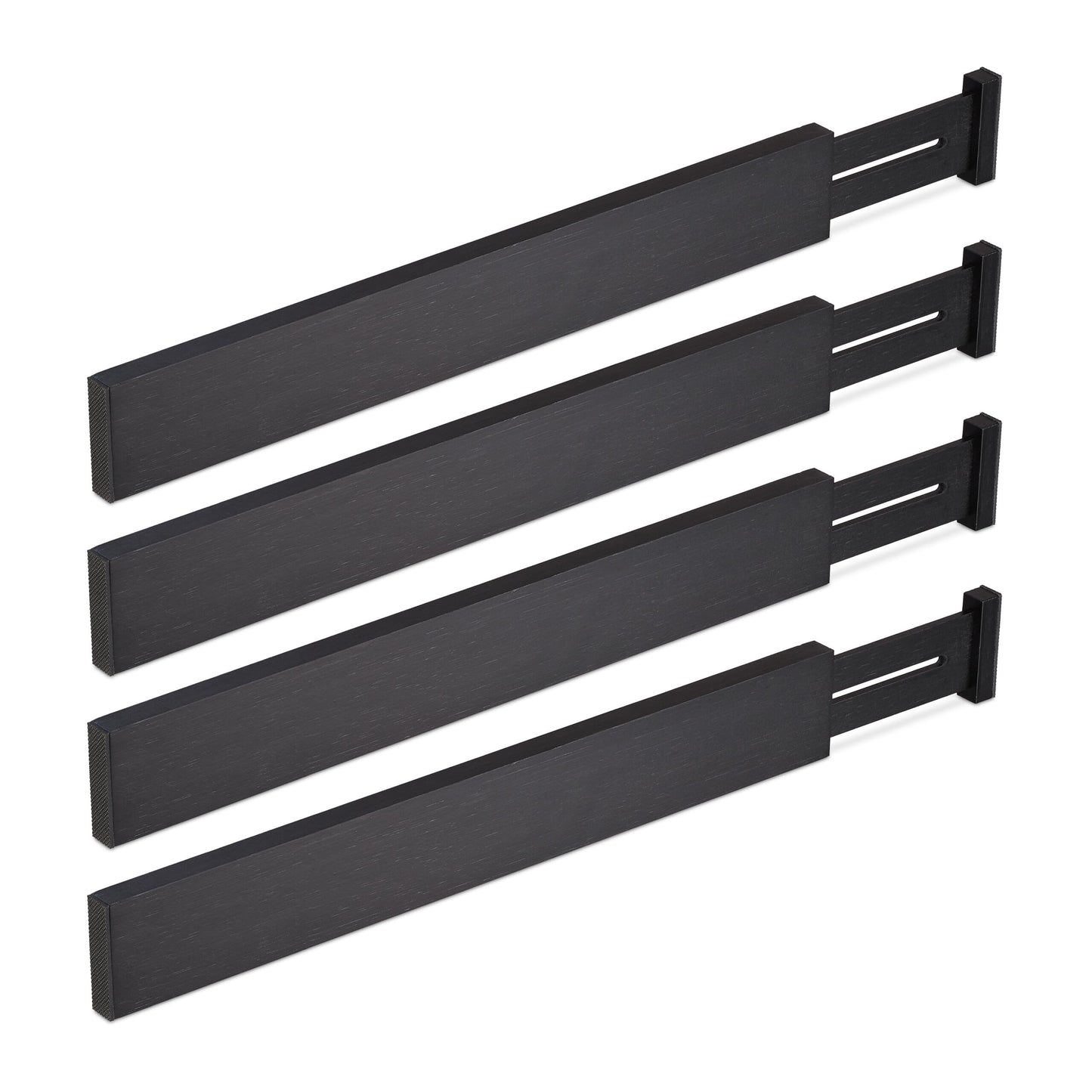 Atvilktņu sadalītāji Relaxdays, 4 gab., regulējami no 46 līdz 56 cm, virtuves atvilktņu organizētāji, bambuss, melni
